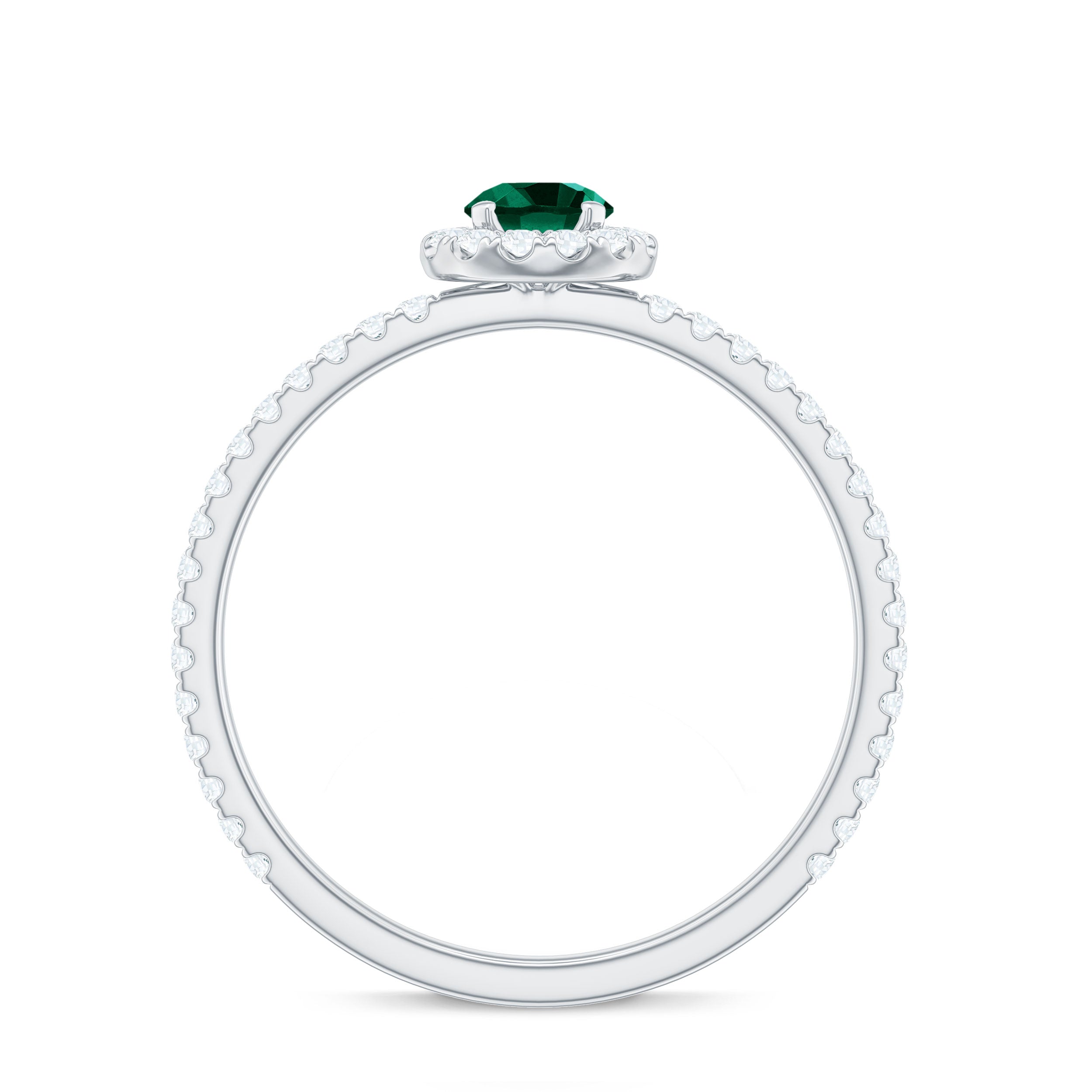 Lab Grown Emerald Minimal Halo Engagement Ring with Diamond Lab Created Emerald - ( AAAA ) - Quality - Rosec Jewels