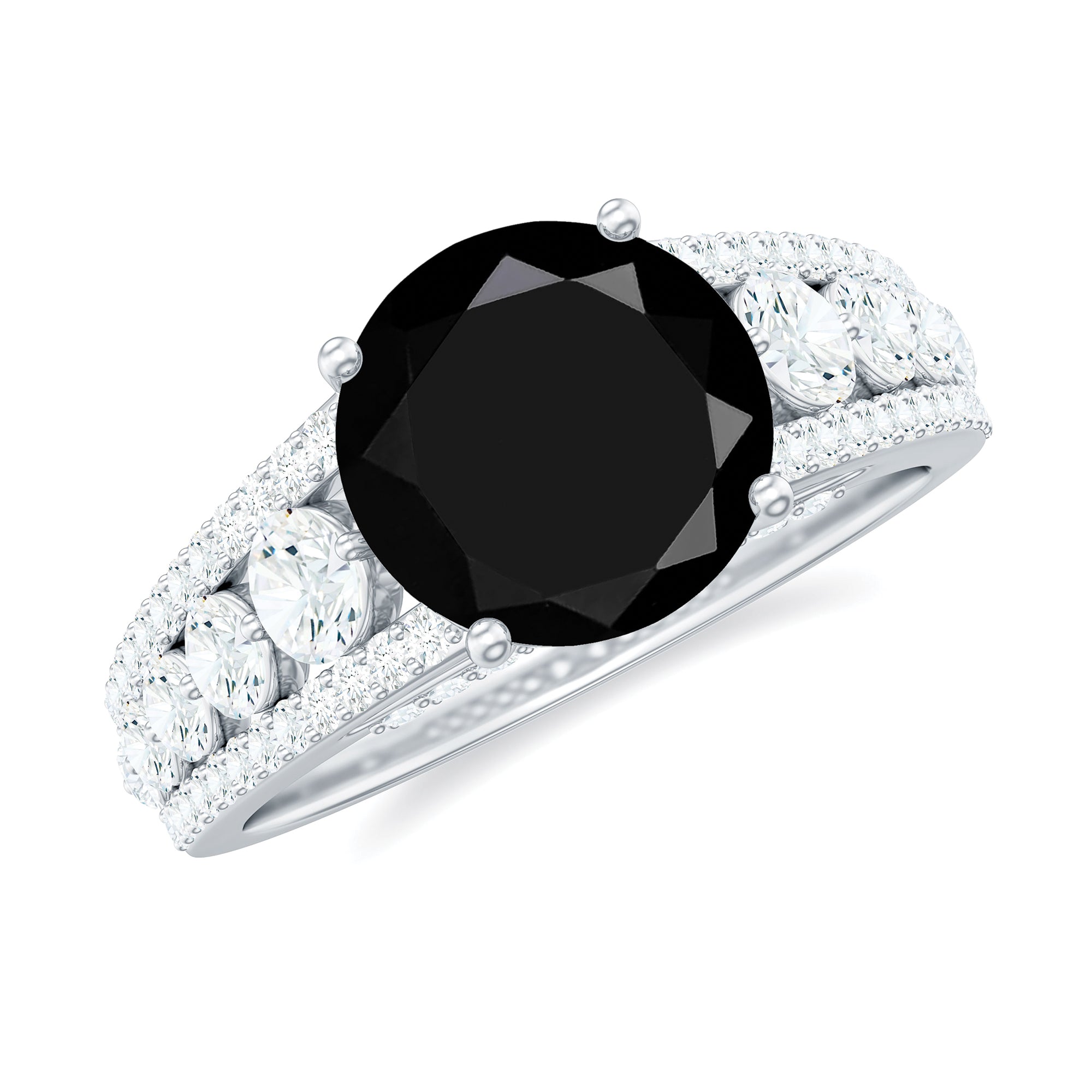 Lab-Created Black Diamond Statement Engagement Ring with Moissanite Lab Created Black Diamond - ( AAAA ) - Quality - Rosec Jewels