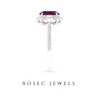 2 CT Oval Rhodolite Engagement Ring with Diamond Halo Rhodolite - ( AAA ) - Quality - Rosec Jewels