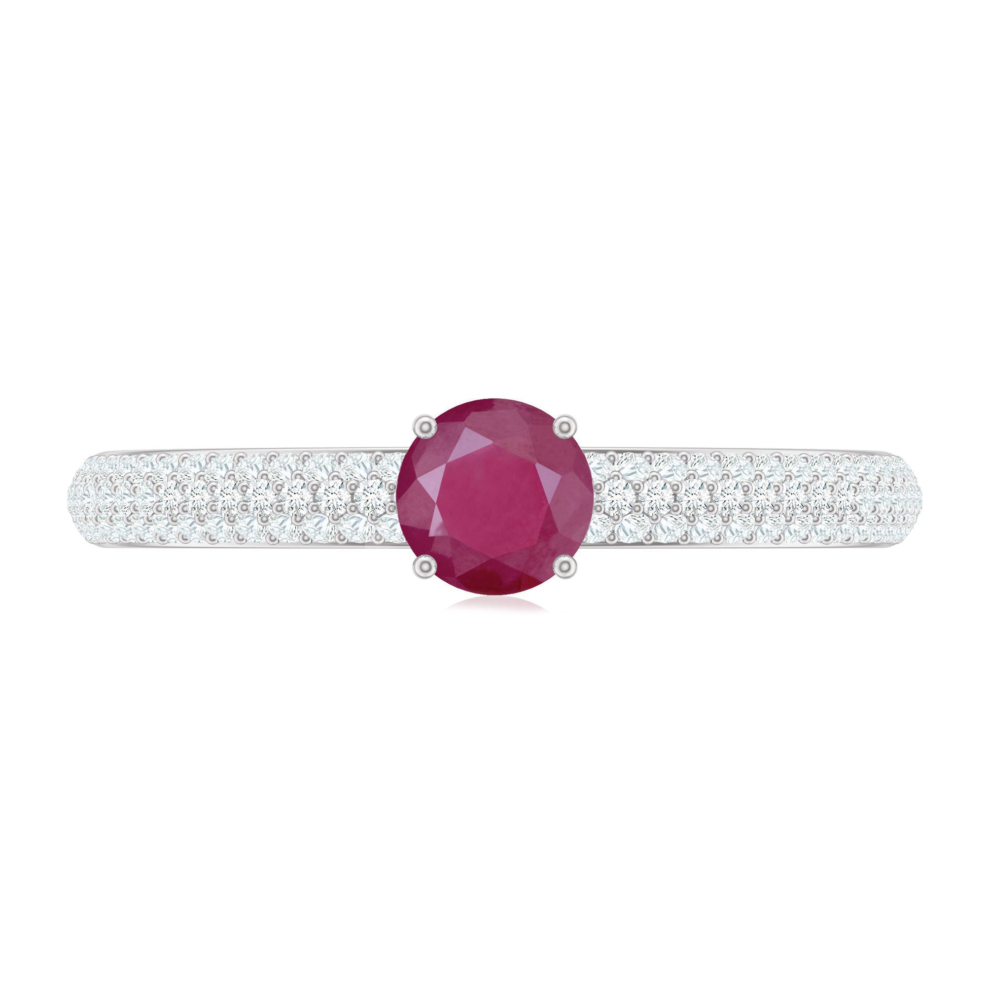 Natural Ruby Solitaire Ring with Diamond Side Stones Ruby - ( AAA ) - Quality - Rosec Jewels