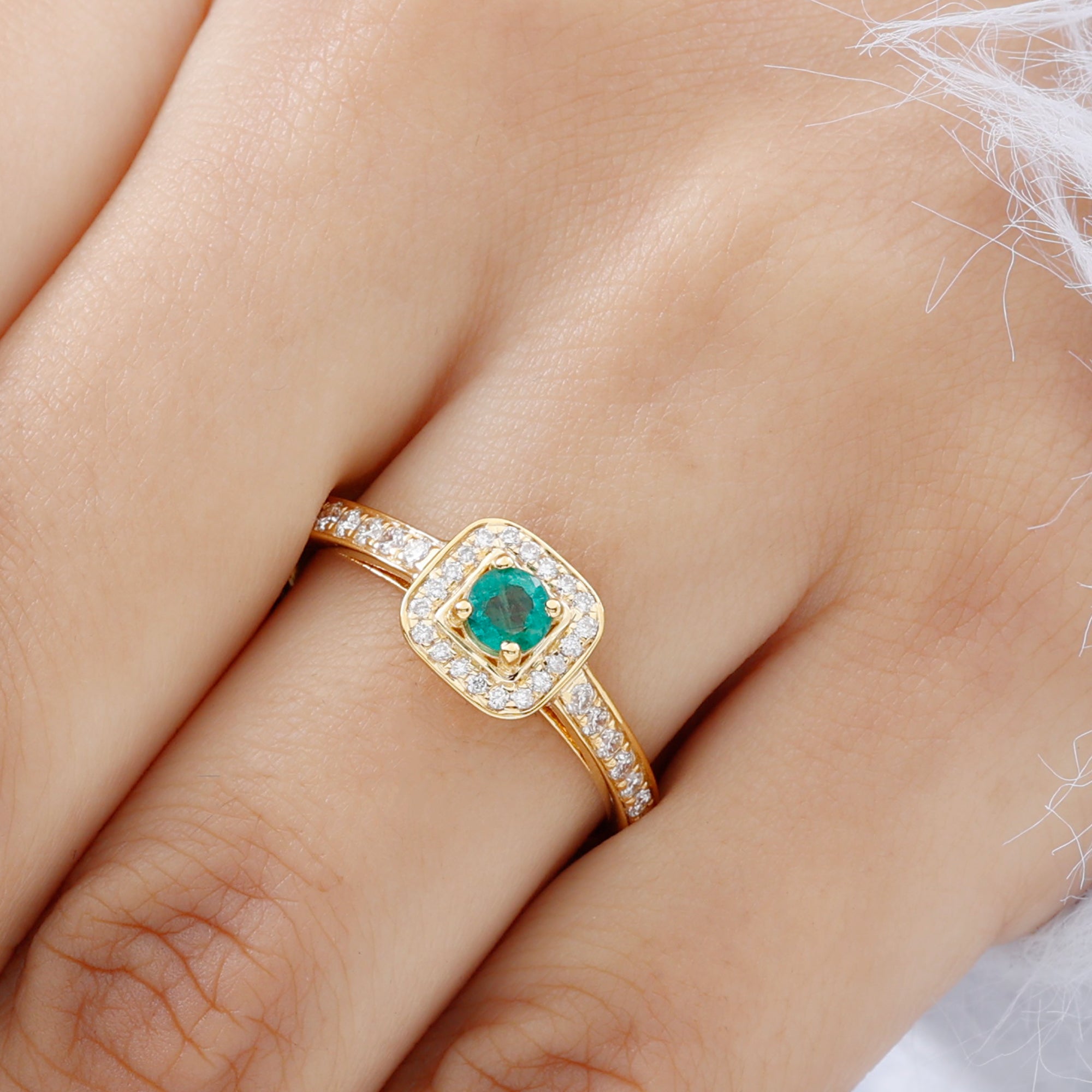 Vintage Inspired Emerald Engagement Ring with Diamond Halo Emerald - ( AAA ) - Quality - Rosec Jewels