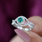 1 CT Emerald Designer Engagement Ring with Diamond Accent Emerald - ( AAA ) - Quality - Rosec Jewels