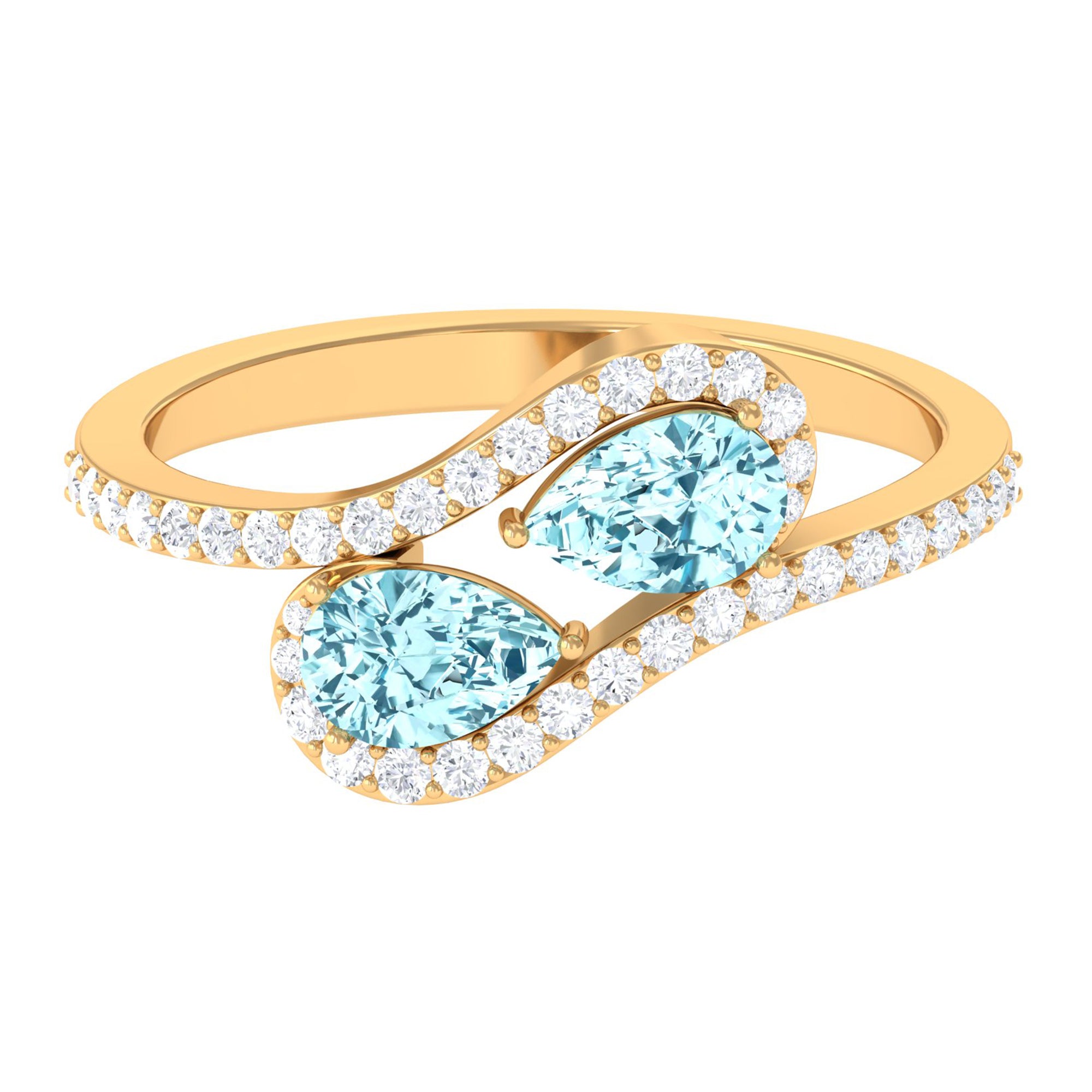 1.25 CT Pear Shape Aquamarine Two Stone Bypass Ring with Diamond Accent Aquamarine - ( AAA ) - Quality - Rosec Jewels