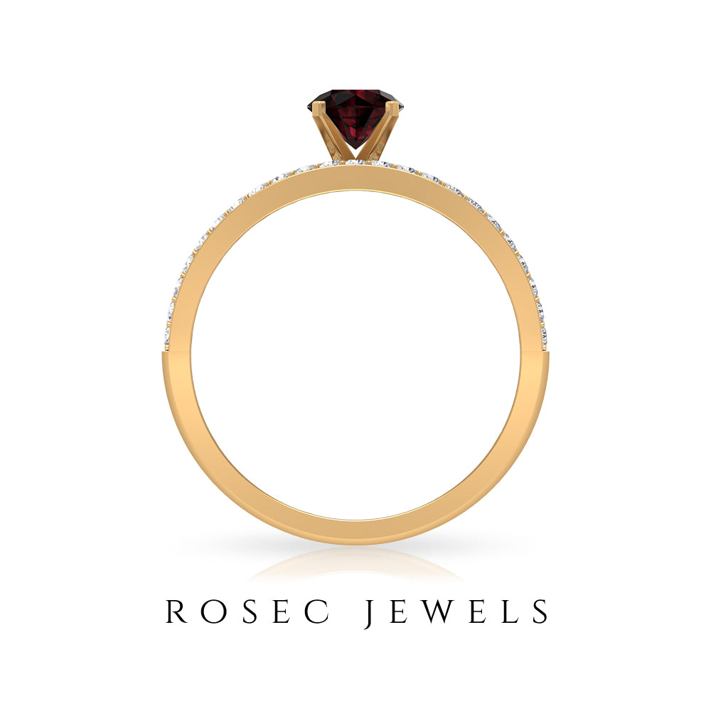 Garnet and Diamond Cocktail Engagement Ring Garnet - ( AAA ) - Quality - Rosec Jewels