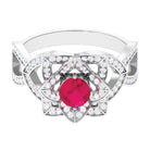 1.25 CT Created Ruby and Moissanite Flower Engagement Ring Lab Created Ruby - ( AAAA ) - Quality - Rosec Jewels