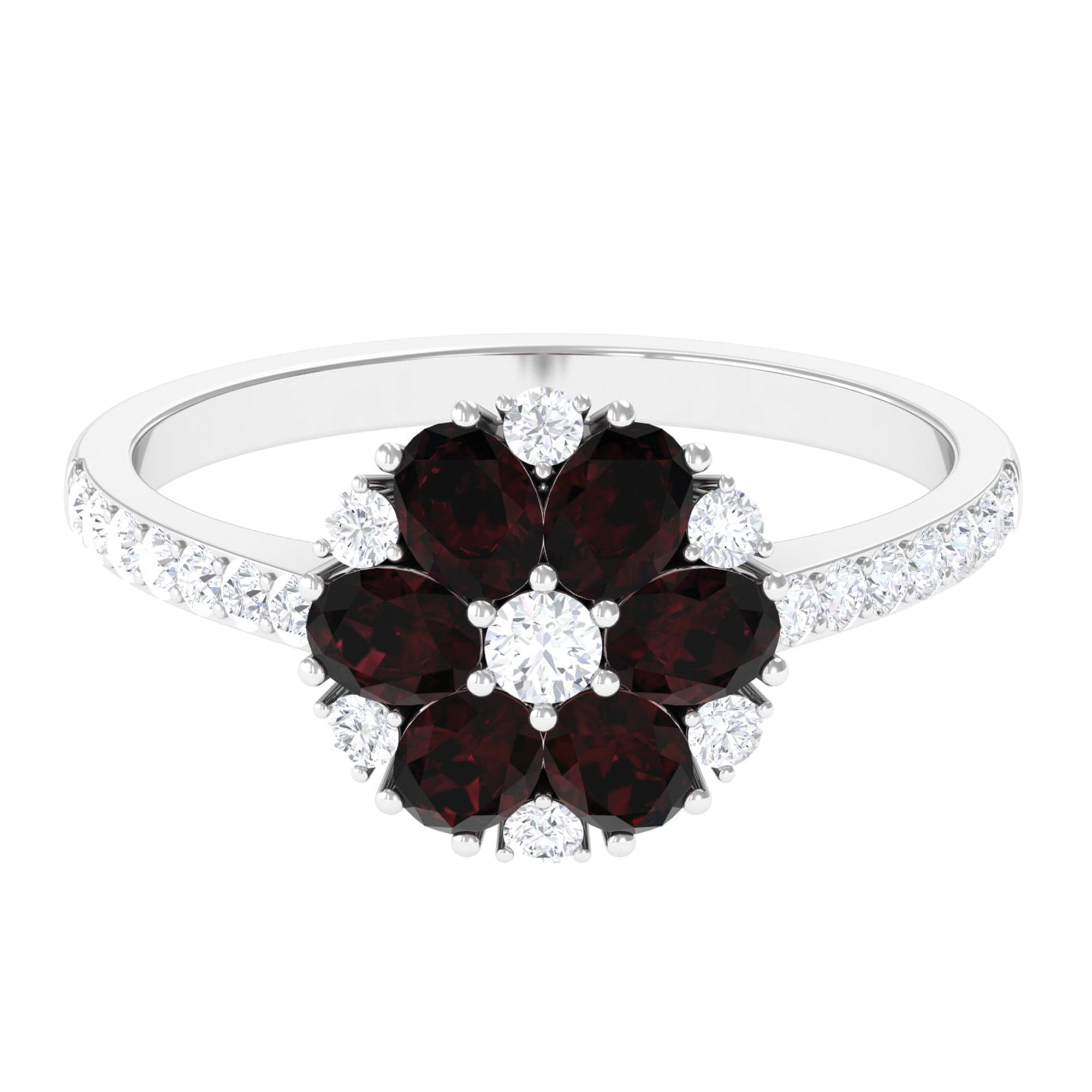 1.5 CT Garnet and Diamond Flower Cluster Engagement Ring Garnet - ( AAA ) - Quality - Rosec Jewels