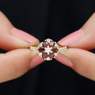 1.5 CT Garnet and Diamond Flower Cluster Engagement Ring Garnet - ( AAA ) - Quality - Rosec Jewels