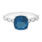 Cushion Cut London Blue Topaz Engagement Ring with Diamond London Blue Topaz - ( AAA ) - Quality - Rosec Jewels