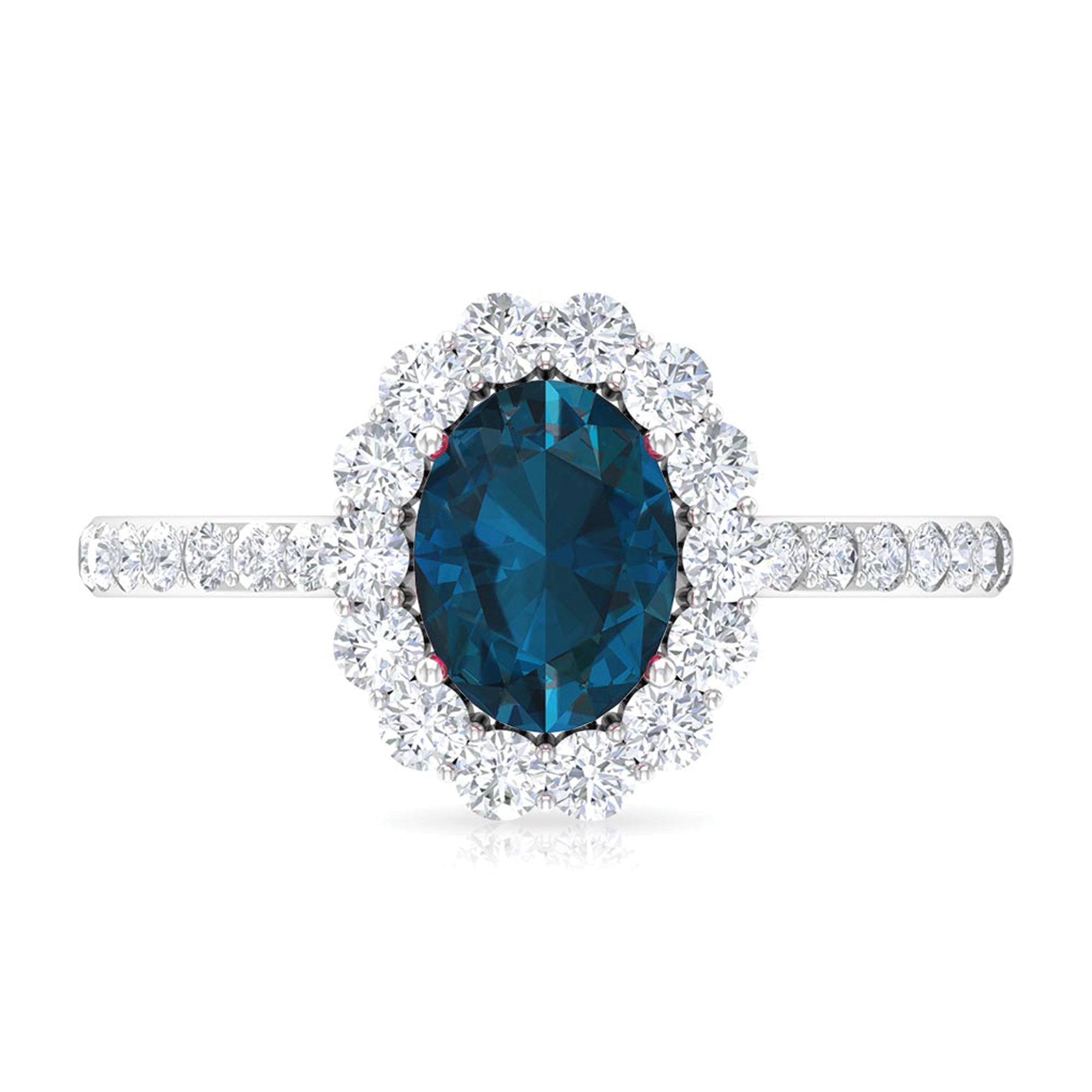 Oval Cut London Blue Topaz with Diamond Halo Ring London Blue Topaz - ( AAA ) - Quality - Rosec Jewels