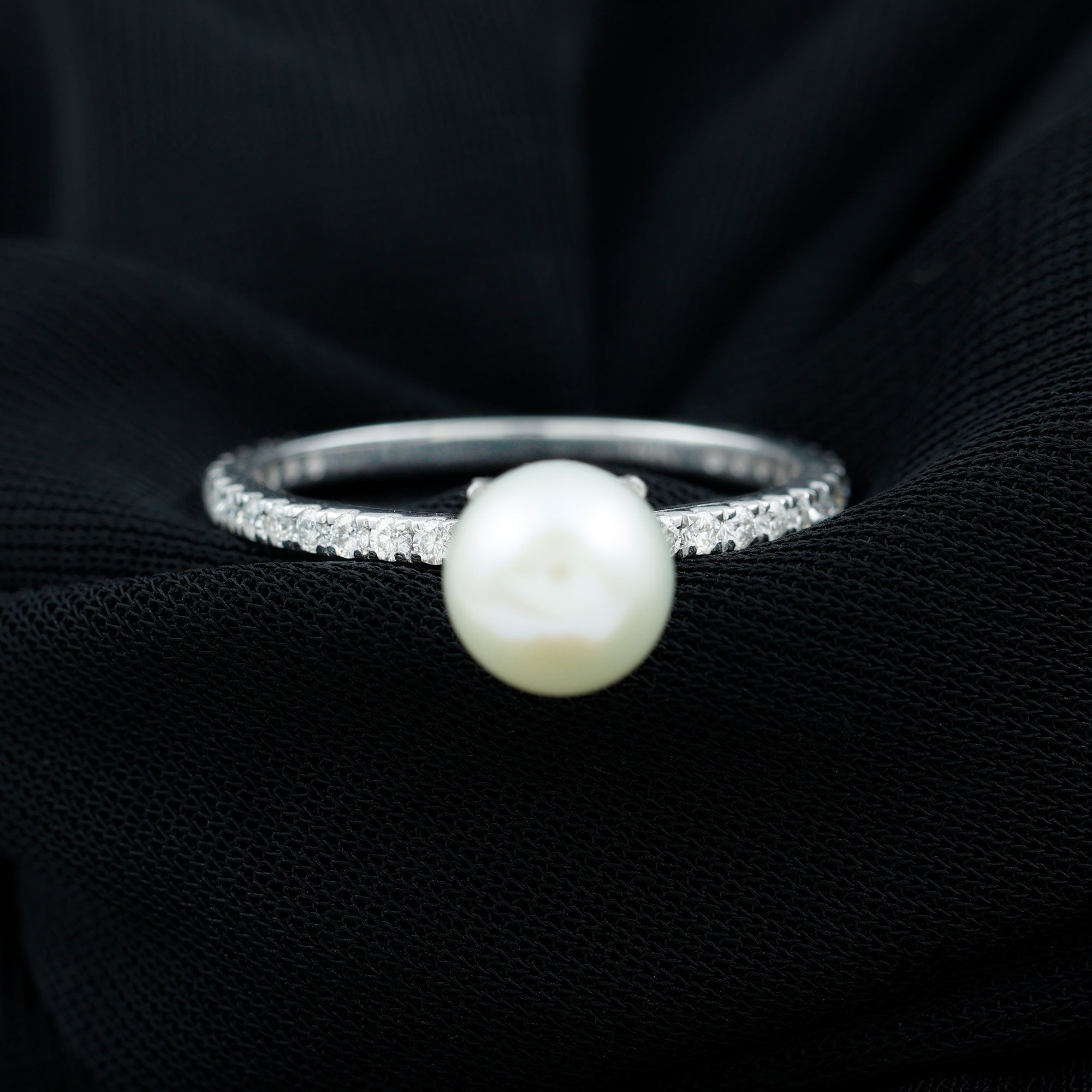 8.25 CT Fresh Water Pearl Solitaire with Diamond Side Stone Ring Freshwater Pearl - ( AAA ) - Quality - Rosec Jewels