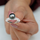 Tahitian Pearl Engagement Criss Cross Ring with Diamond Accent Tahitian pearl - ( AAA ) - Quality - Rosec Jewels