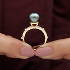 Tahitian Pearl Engagement Criss Cross Ring with Diamond Accent Tahitian pearl - ( AAA ) - Quality - Rosec Jewels