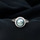 Round Tahitian Pearl and Diamond Halo Engagement Ring Tahitian pearl - ( AAA ) - Quality - Rosec Jewels