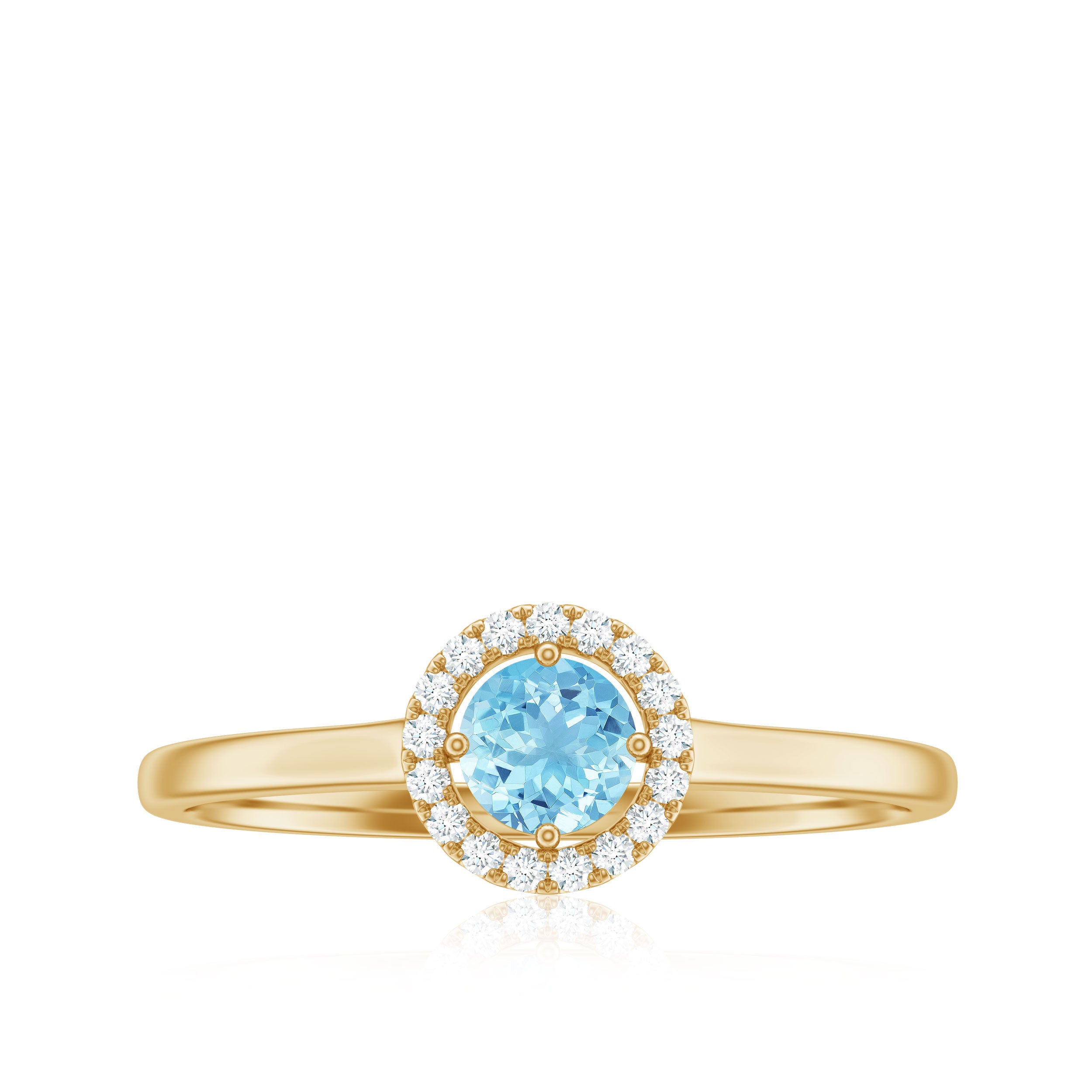 1/4 CT Round Aquamarine and Diamond Halo Ring Aquamarine - ( AAA ) - Quality - Rosec Jewels