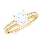 Cushion Cut Moissanite Solitaire Engagement Ring with Gold Beaded Moissanite - ( D-VS1 ) - Color and Clarity - Rosec Jewels