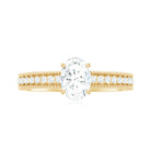 Oval Cut Moissanite Solitaire Engagement Ring with Gold Beaded Moissanite - ( D-VS1 ) - Color and Clarity - Rosec Jewels