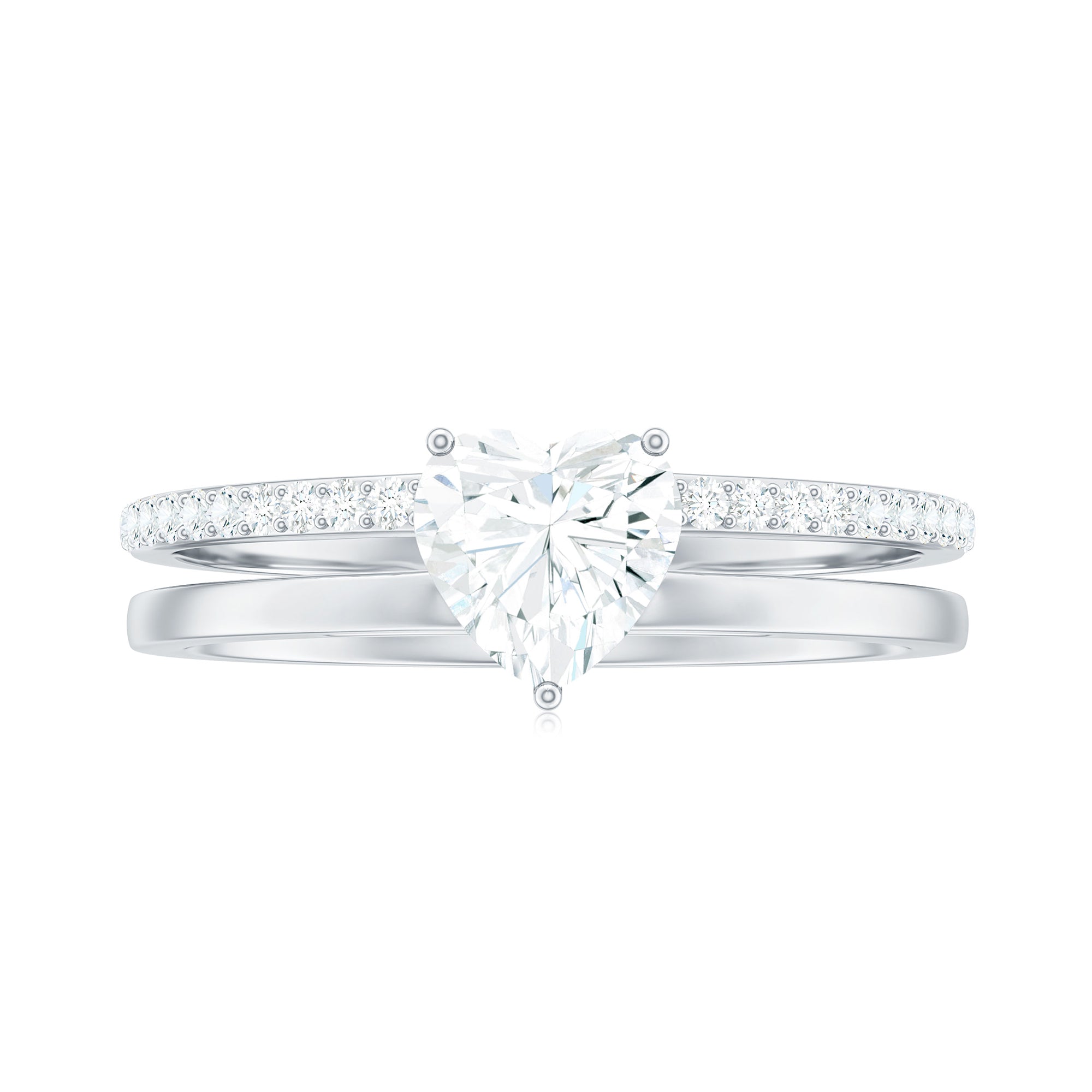 Heart Shape Solitaire Moissanite Double Band Engagement Ring Moissanite - ( D-VS1 ) - Color and Clarity - Rosec Jewels