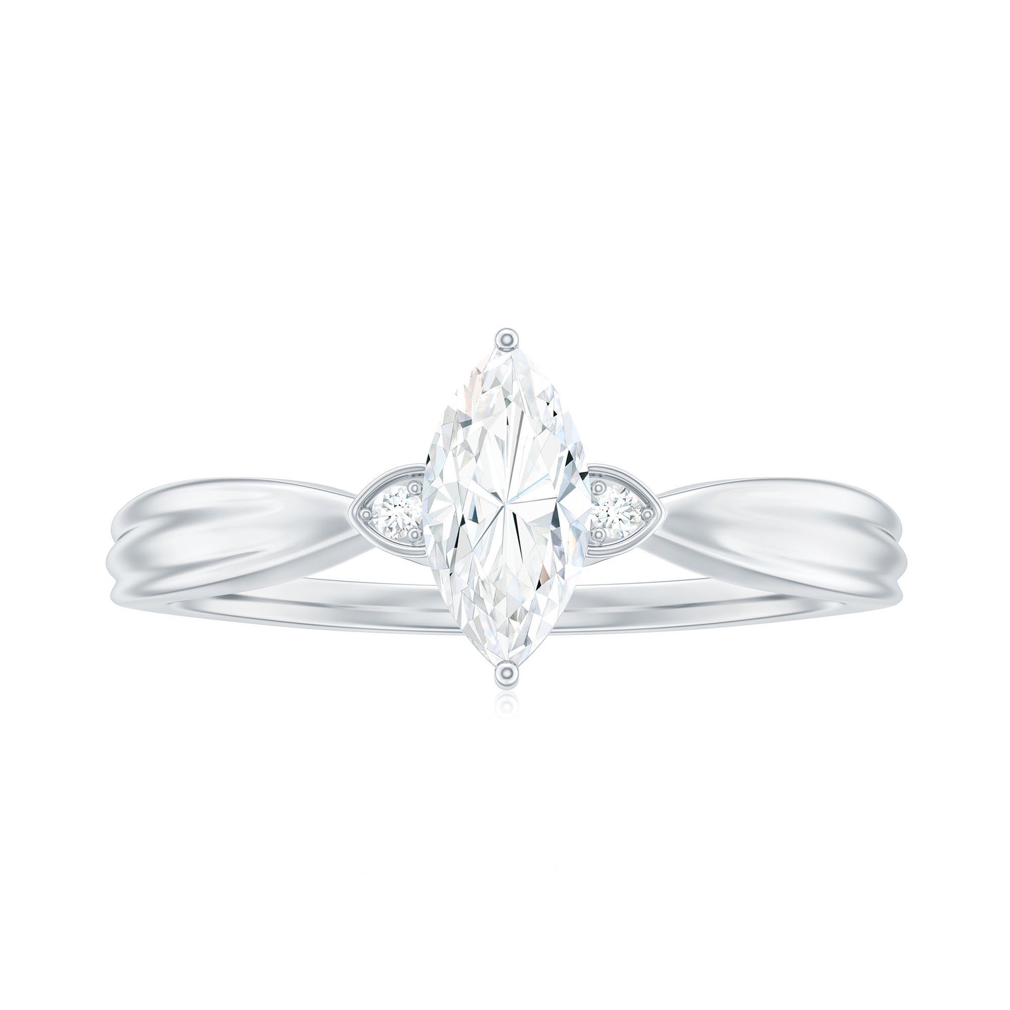 Marquise Moissanite Simple Solitaire Engagement Ring Moissanite - ( D-VS1 ) - Color and Clarity - Rosec Jewels