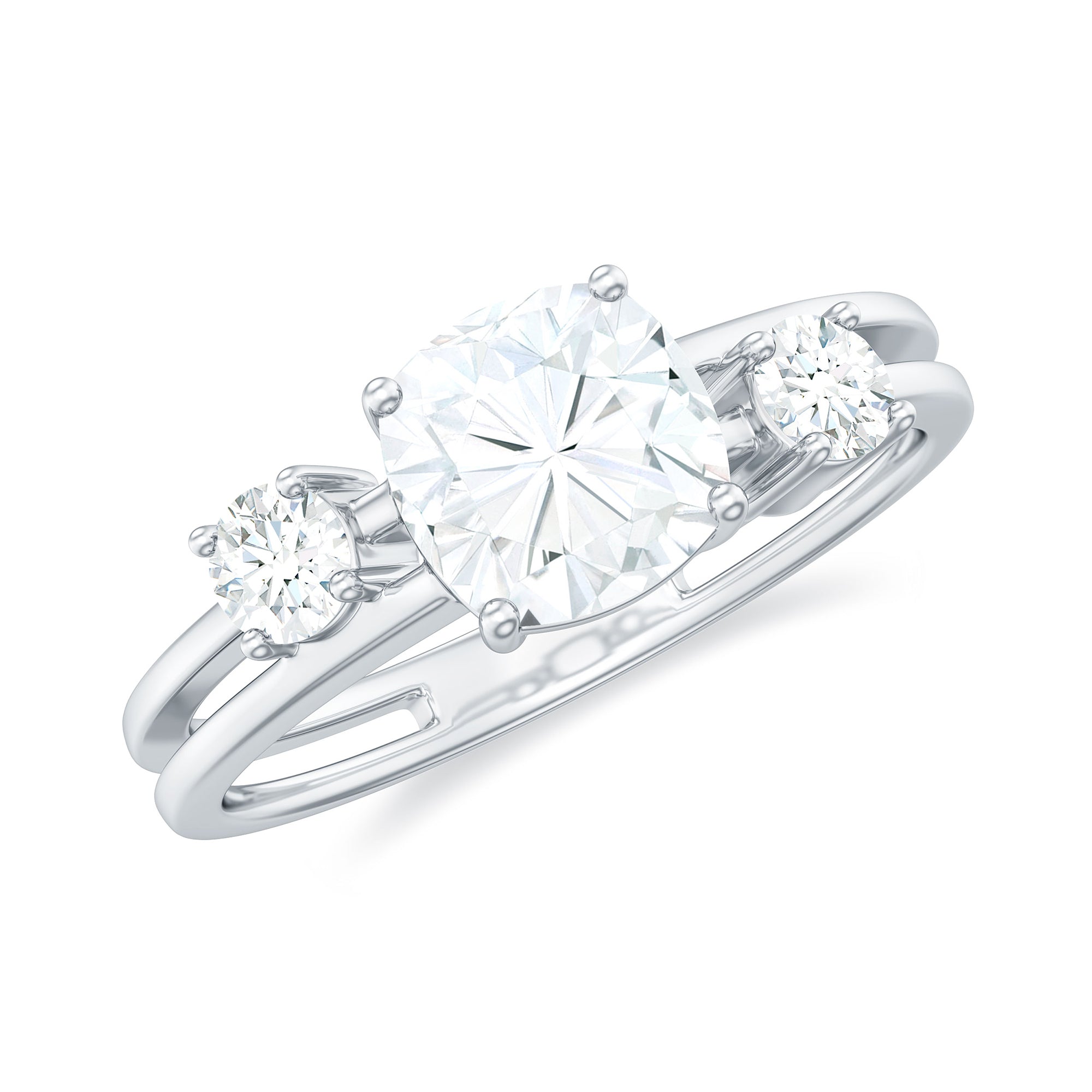 Cushion Cut Moissanite Double Band Promise Ring in Gold Moissanite - ( D-VS1 ) - Color and Clarity - Rosec Jewels