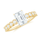 Emerald Cut Moissanite Solitaire Ring with Side Stones Moissanite - ( D-VS1 ) - Color and Clarity - Rosec Jewels