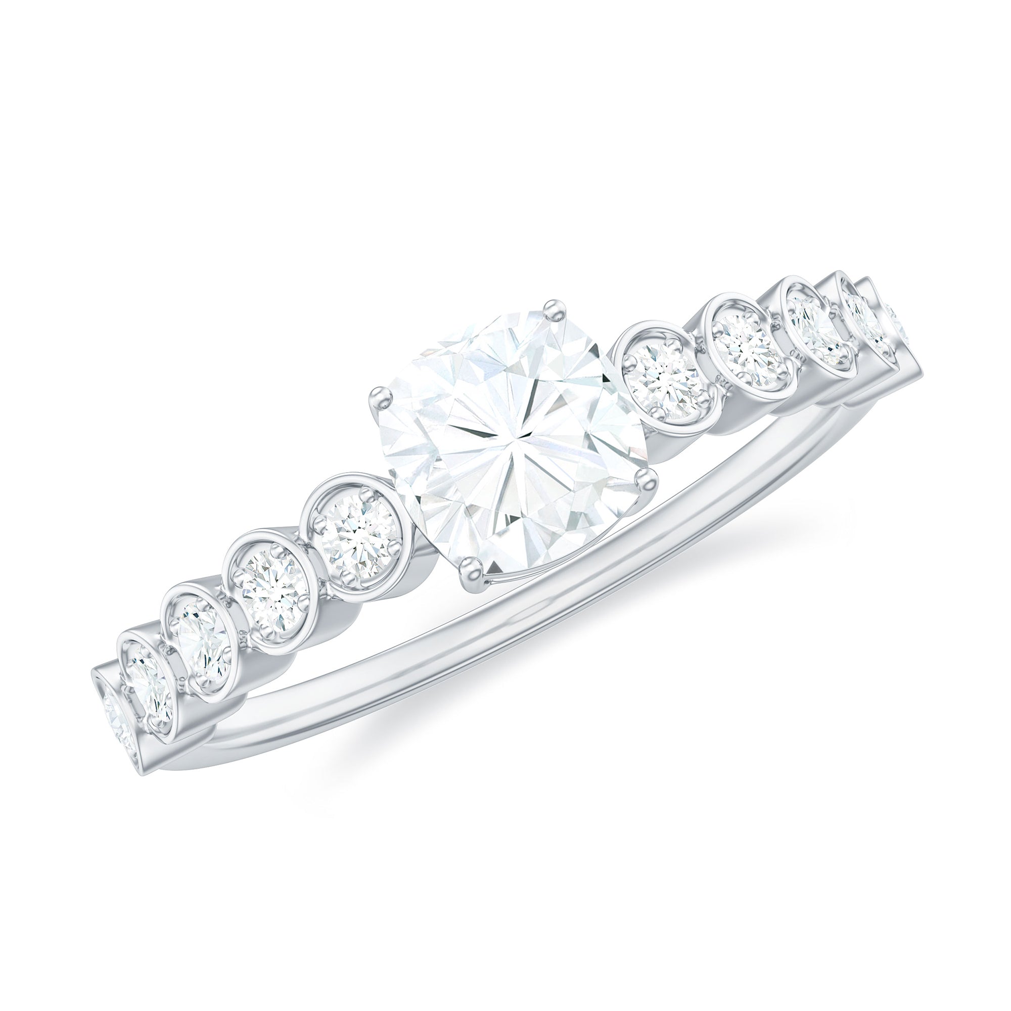 Cushion Cut Moissanite Solitaire Ring with Side Stones Moissanite - ( D-VS1 ) - Color and Clarity - Rosec Jewels