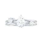 Pear Cut Moissanite Engagement Double Band Ring in Gold Moissanite - ( D-VS1 ) - Color and Clarity - Rosec Jewels