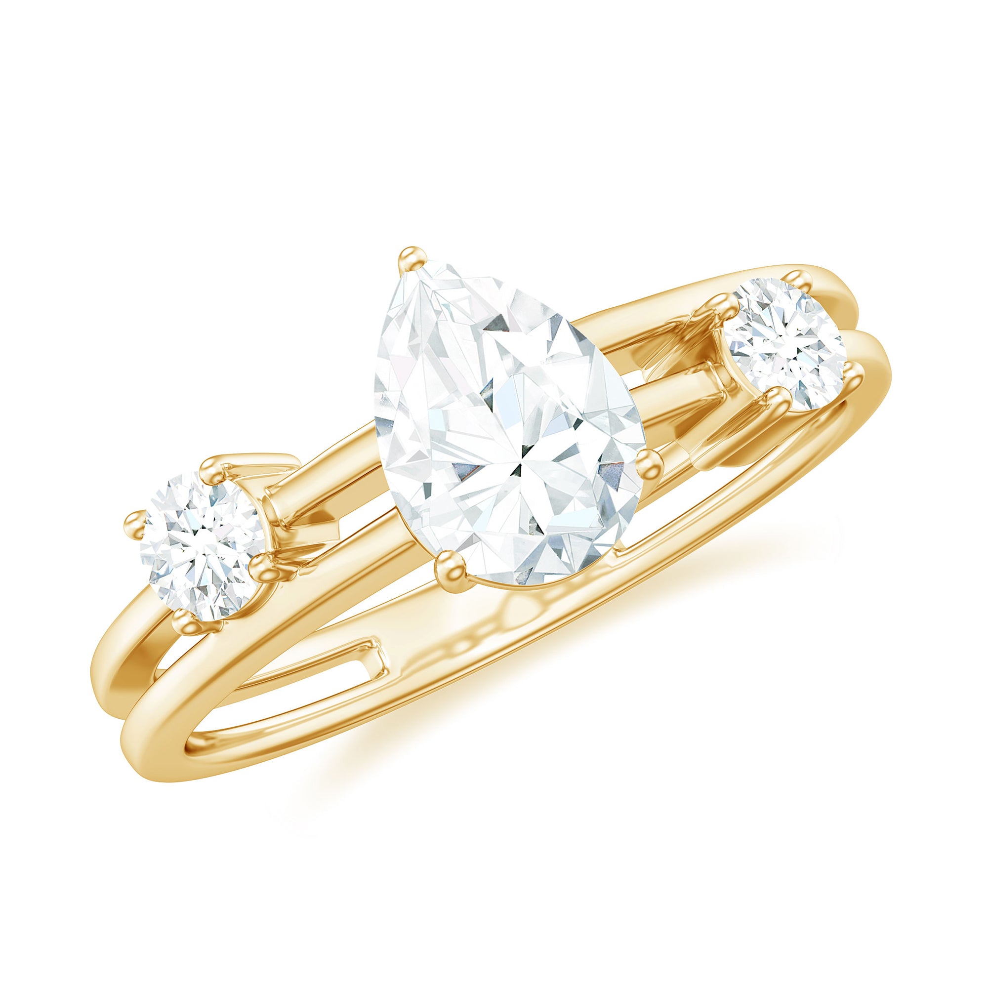 Pear Cut Moissanite Engagement Double Band Ring in Gold Moissanite - ( D-VS1 ) - Color and Clarity - Rosec Jewels