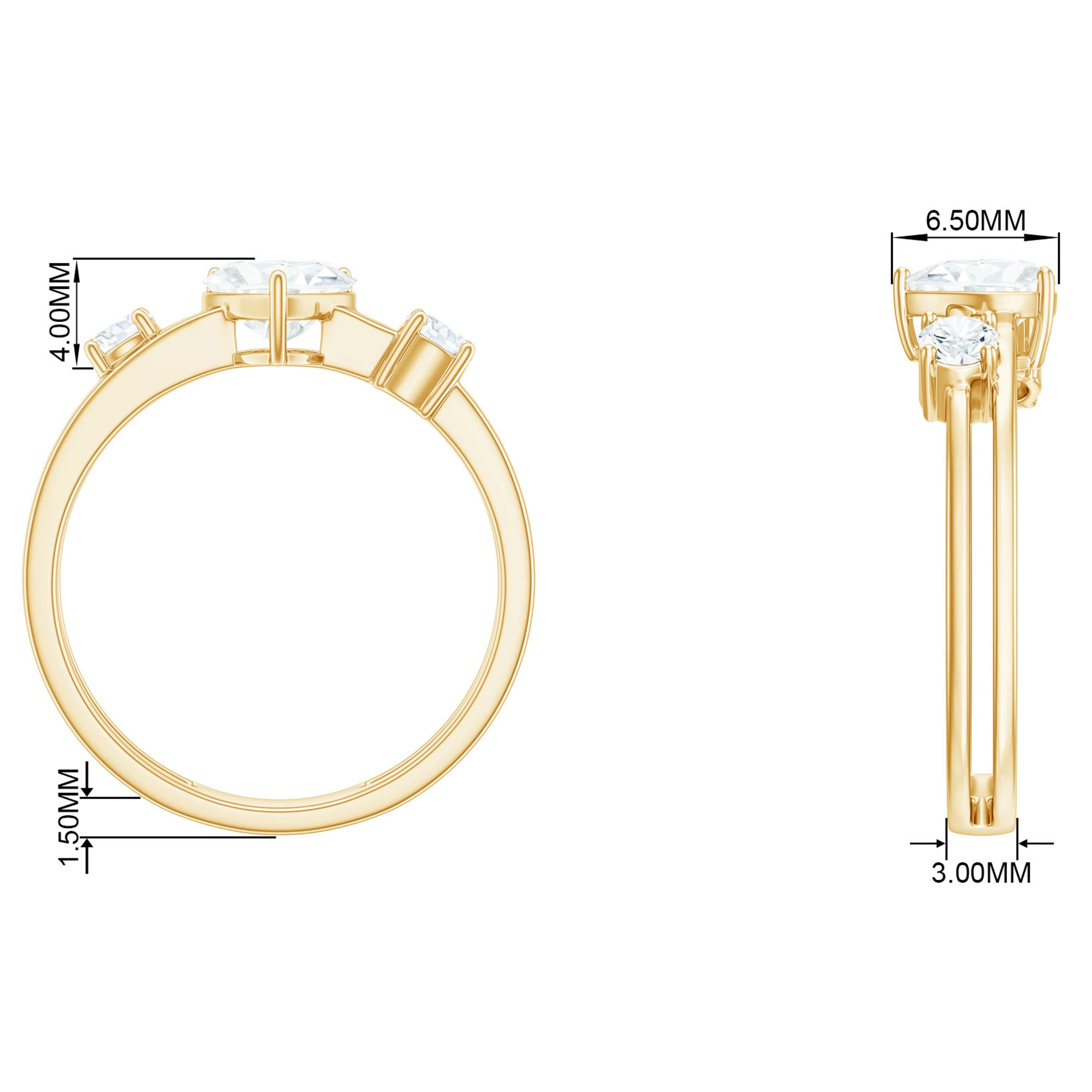 Heart Shape Moissanite Double Band Promise Ring in Gold Moissanite - ( D-VS1 ) - Color and Clarity - Rosec Jewels