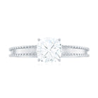 Cushion Cut Moissanite Solitaire Ring with Beaded Moissanite - ( D-VS1 ) - Color and Clarity - Rosec Jewels