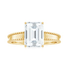 Emerald Cut Moissanite Beaded Solitaire Ring Moissanite - ( D-VS1 ) - Color and Clarity - Rosec Jewels