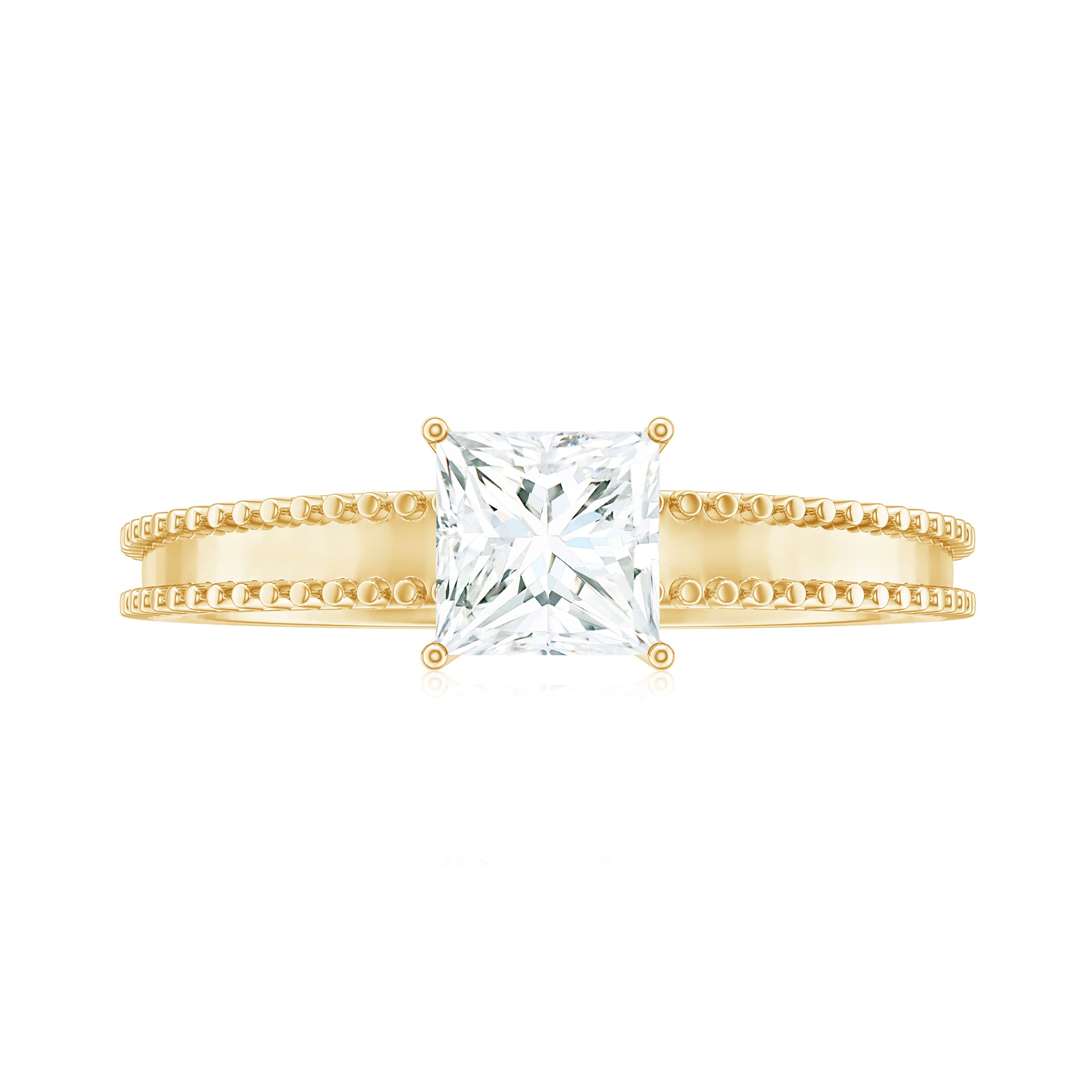 Princess Cut Moissanite Solitaire Ring with Beaded Details Moissanite - ( D-VS1 ) - Color and Clarity - Rosec Jewels