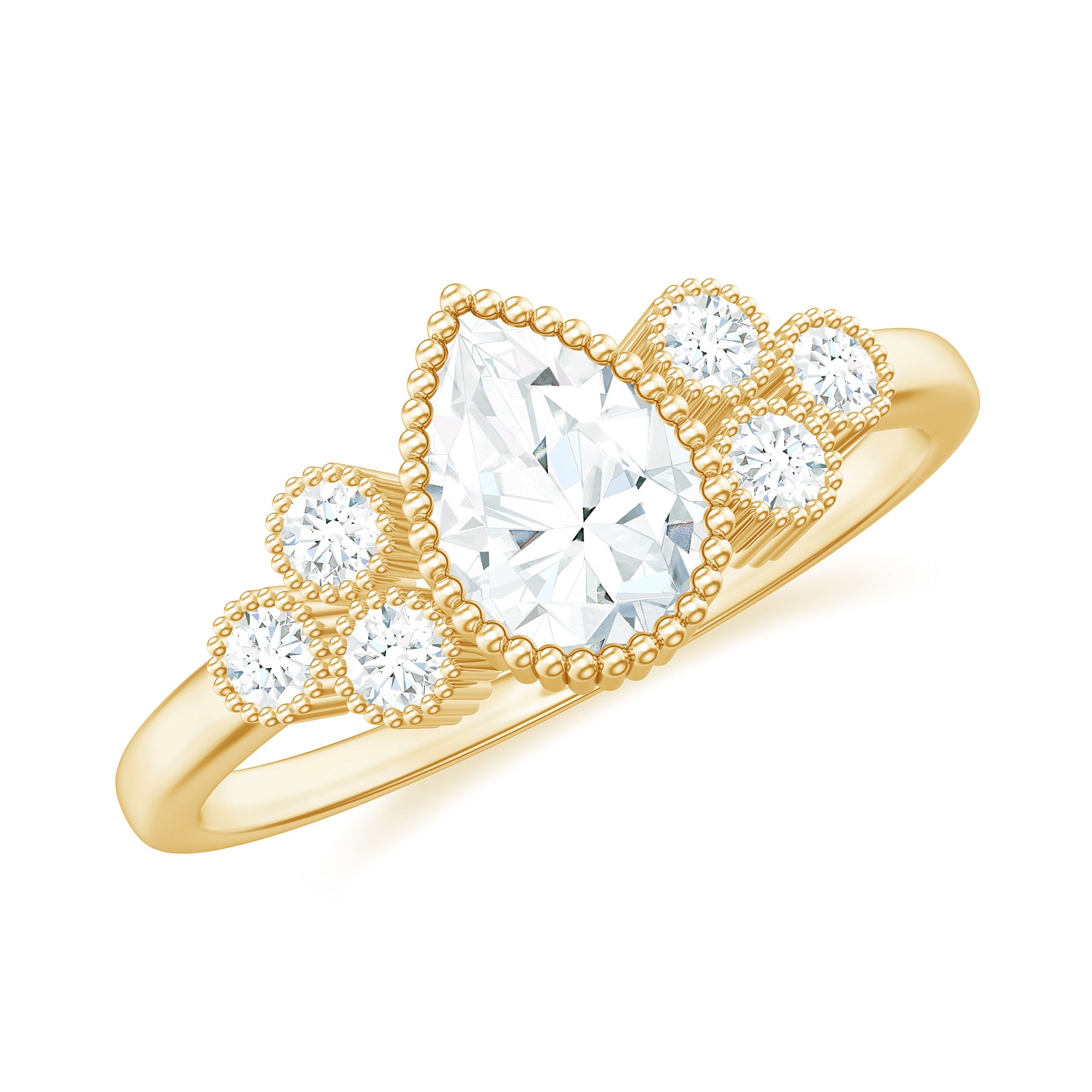 Pear and Round Cut Moissanite Designer Ring in Gold Moissanite - ( D-VS1 ) - Color and Clarity - Rosec Jewels