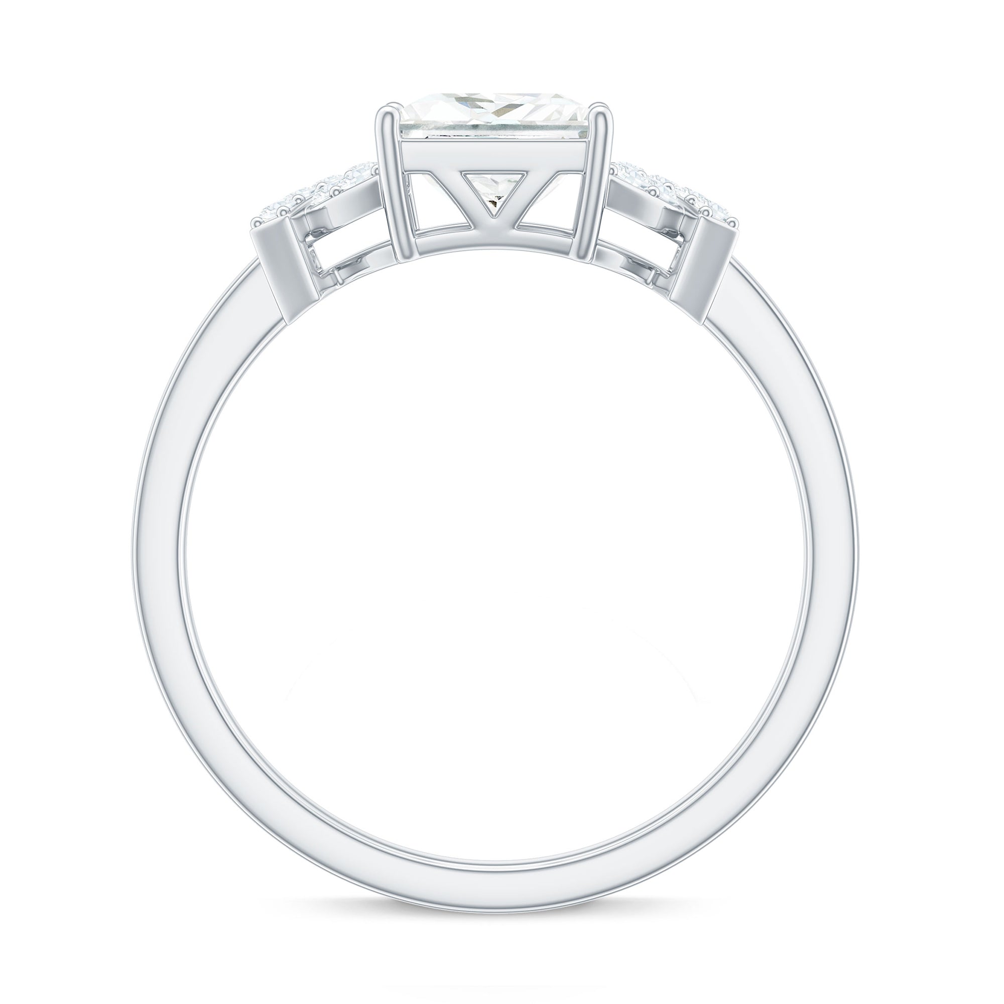 Princess Cut Moissanite Solitaire Ring in Spilt Shank Moissanite - ( D-VS1 ) - Color and Clarity - Rosec Jewels