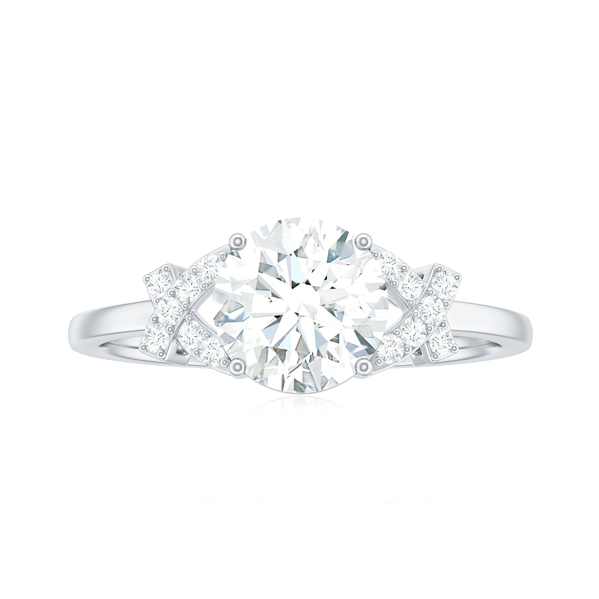 Round Cut Moissanite Solitaire Ring in Spilt Shank Moissanite - ( D-VS1 ) - Color and Clarity - Rosec Jewels