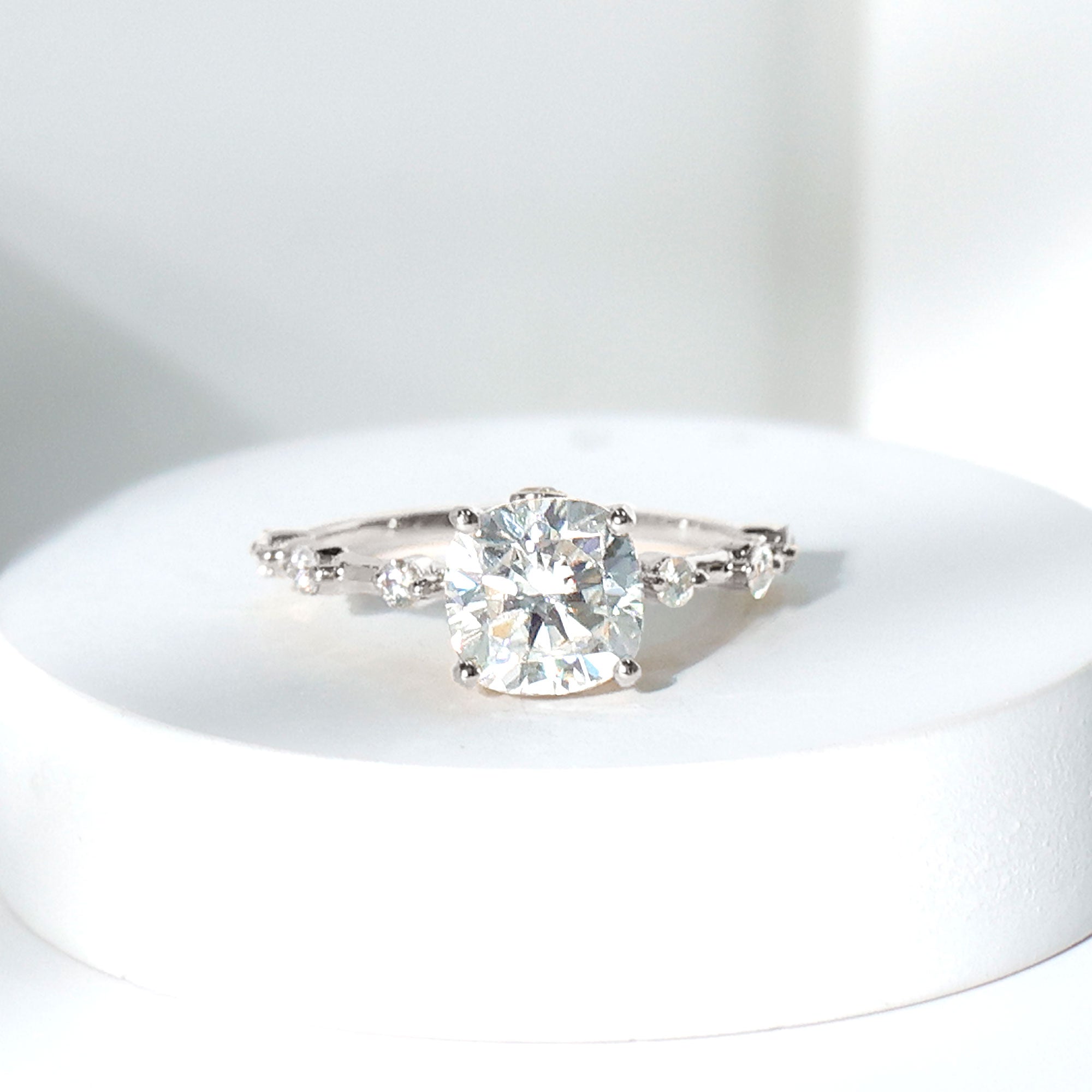 Large Cushion Cut Moissanite Solitaire Engagement Ring in Gold Moissanite - ( D-VS1 ) - Color and Clarity - Rosec Jewels