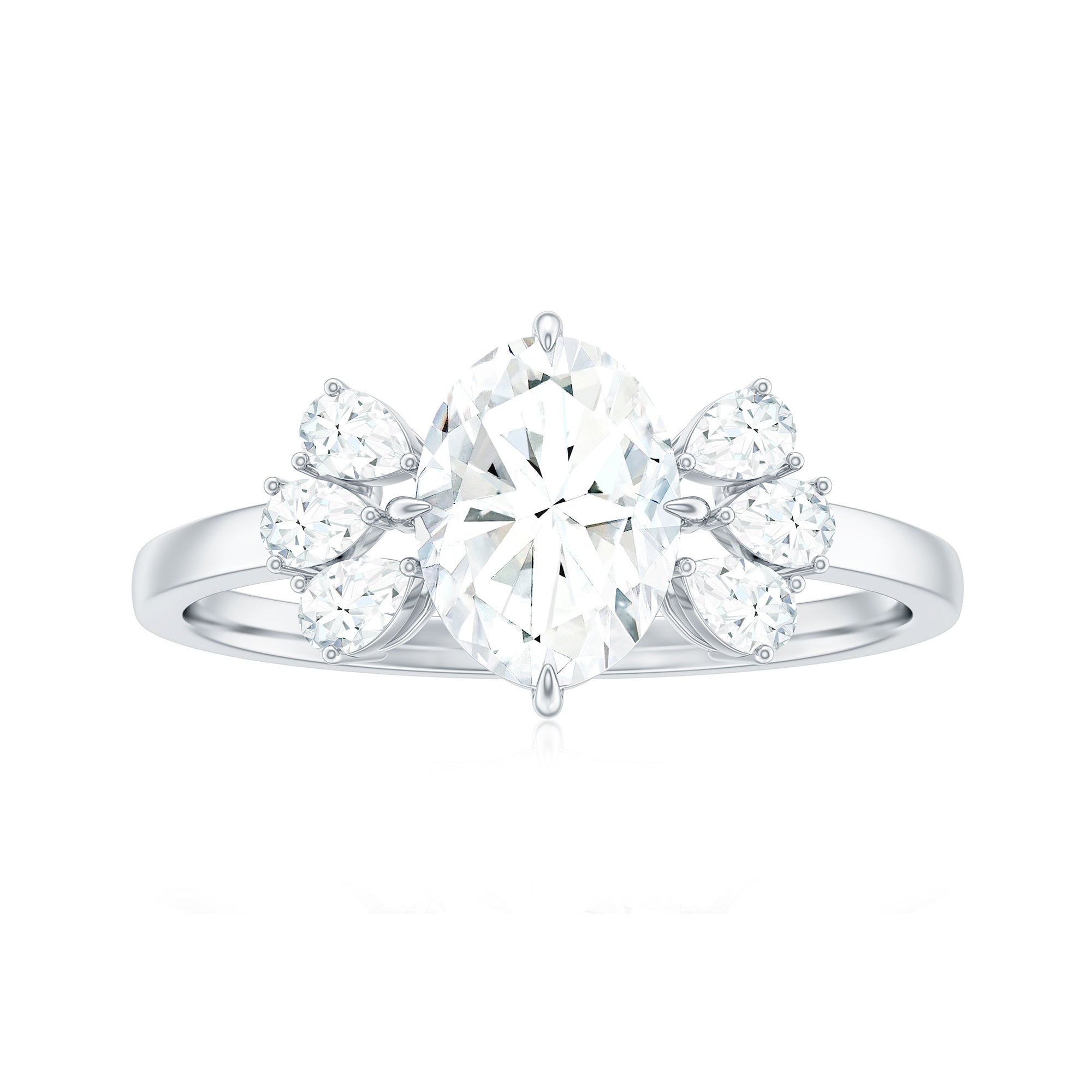 Oval Cut Moissanite Solitaire Engagement Ring with Trio Moissanite - ( D-VS1 ) - Color and Clarity - Rosec Jewels