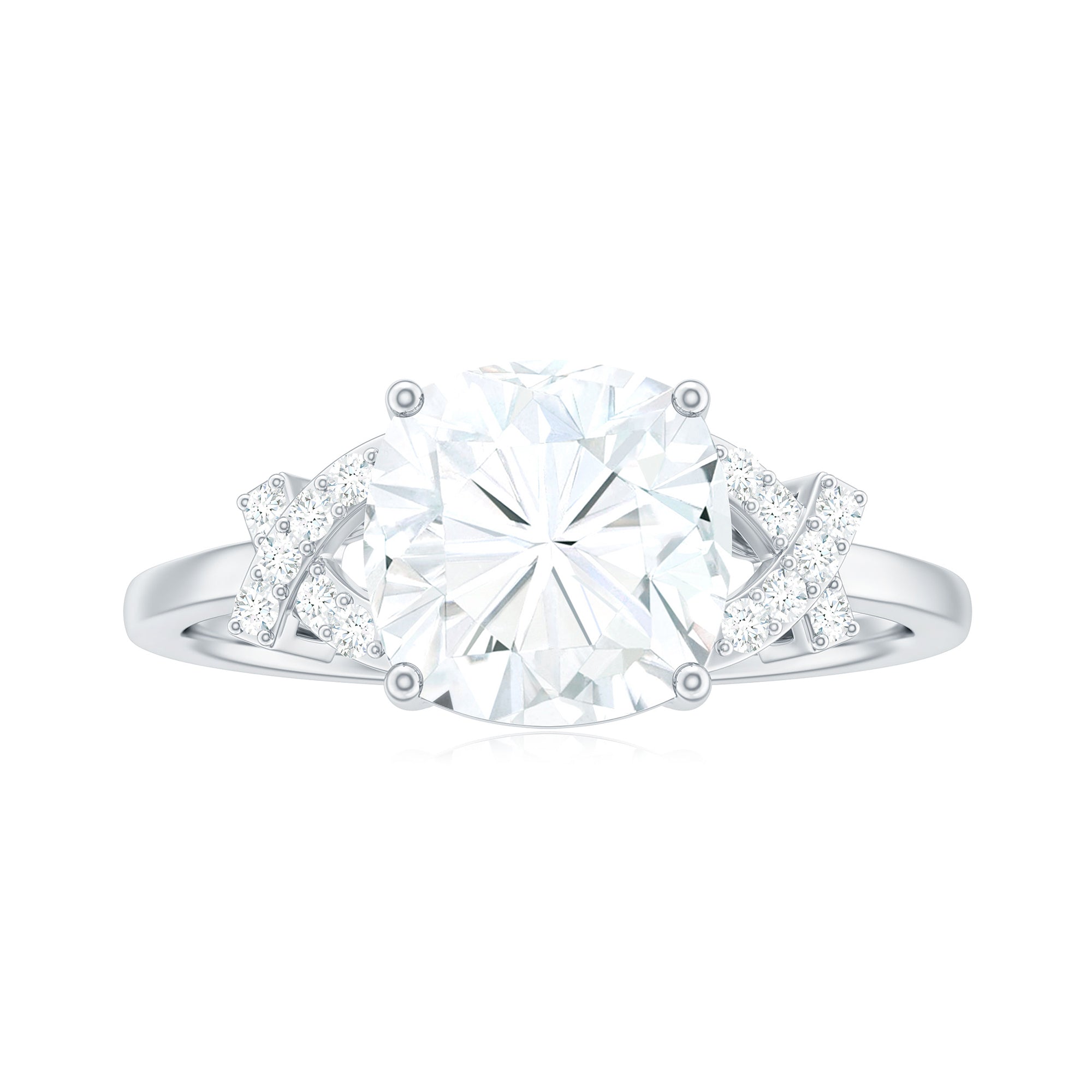 Cushion Cut Moissanite Solitaire Ring in Spilt Shank Moissanite - ( D-VS1 ) - Color and Clarity - Rosec Jewels