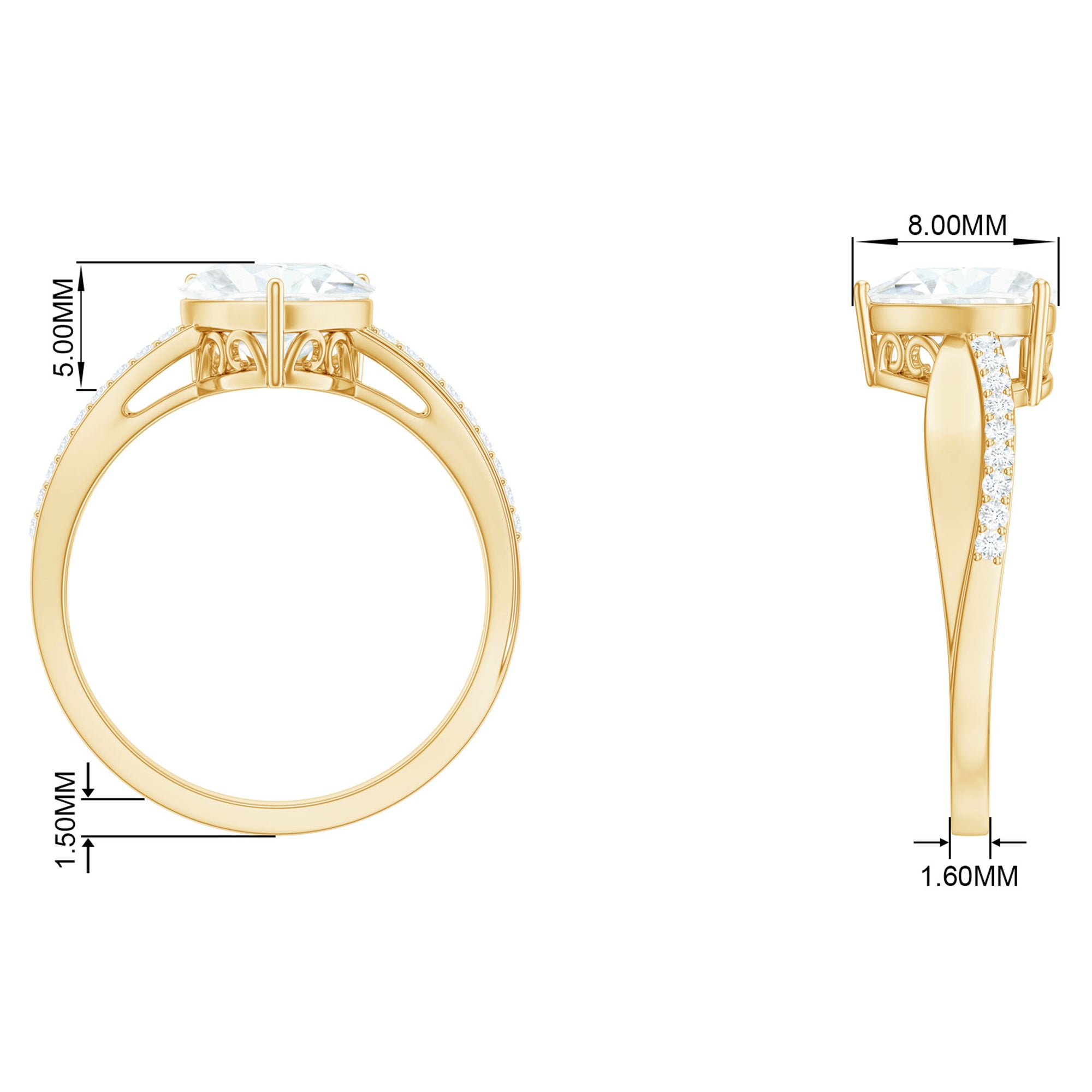 Classic Heart Shape Moissanite Solitaire Engagement Ring in Gold Moissanite - ( D-VS1 ) - Color and Clarity - Rosec Jewels