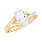 Marquise Cut Moissanite Solitaire Engagement Ring with Split Shank Moissanite - ( D-VS1 ) - Color and Clarity - Rosec Jewels