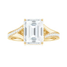 Emerald Cut Moissanite Solitaire Engagement Ring with Split Shank Moissanite - ( D-VS1 ) - Color and Clarity - Rosec Jewels