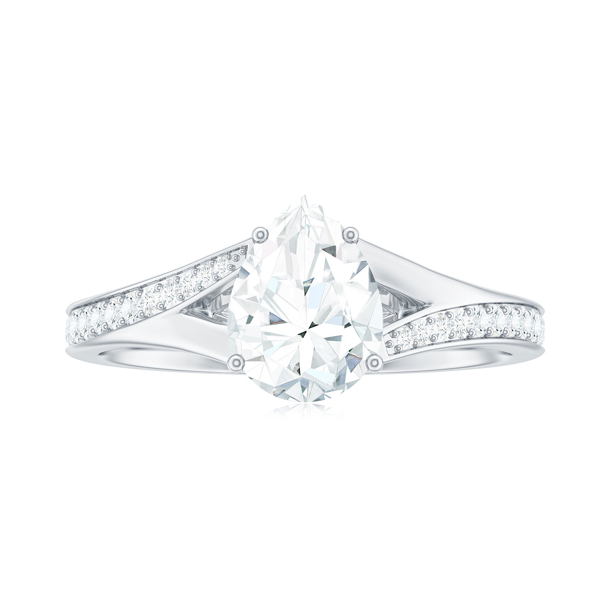 Pear Shape Moissanite Solitaire Engagement Ring with Split Shank Moissanite - ( D-VS1 ) - Color and Clarity - Rosec Jewels