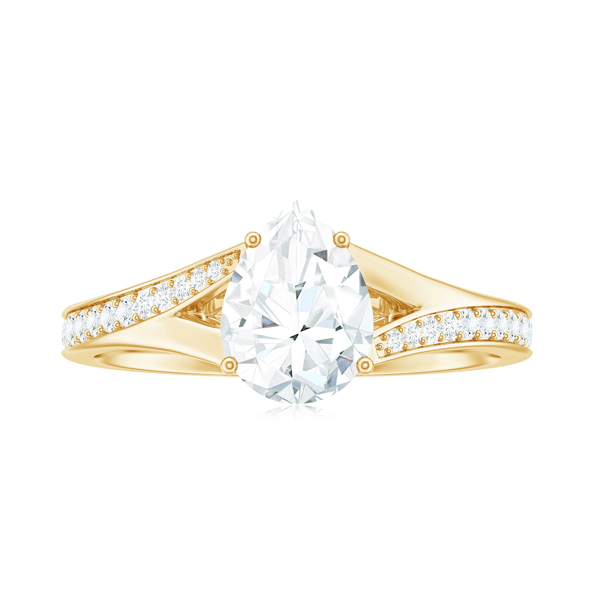 Pear Shape Moissanite Solitaire Engagement Ring with Split Shank Moissanite - ( D-VS1 ) - Color and Clarity - Rosec Jewels