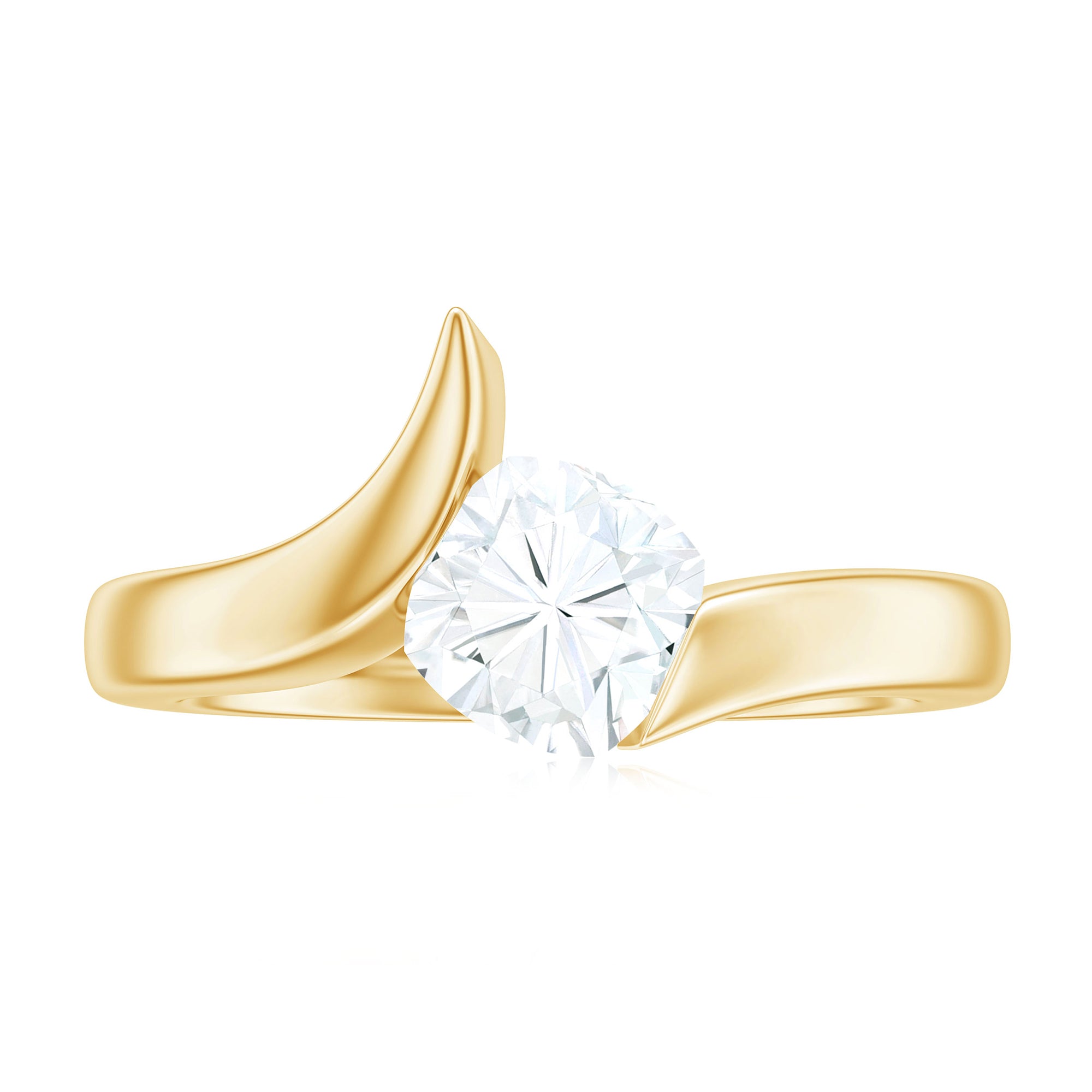 Cushion Cut Certified Moissanite Solitaire Bypass Ring in Gold Moissanite - ( D-VS1 ) - Color and Clarity - Rosec Jewels