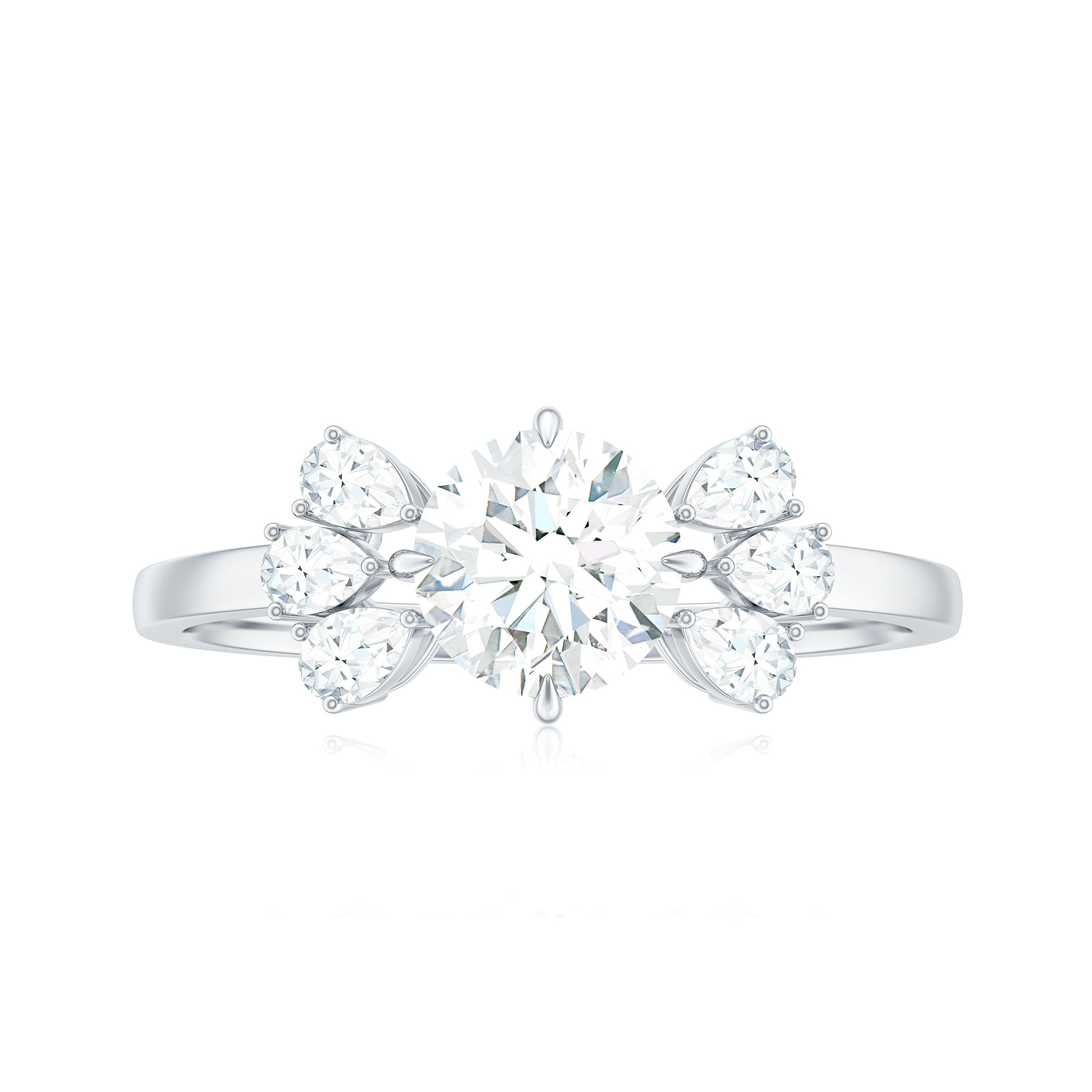 Rosec Jewels-Round Cut Moissanite Solitaire Engagement Ring with Trio