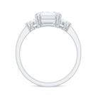 Emerald Cut Moissanite Solitaire Engagement Ring with Trio Moissanite - ( D-VS1 ) - Color and Clarity - Rosec Jewels