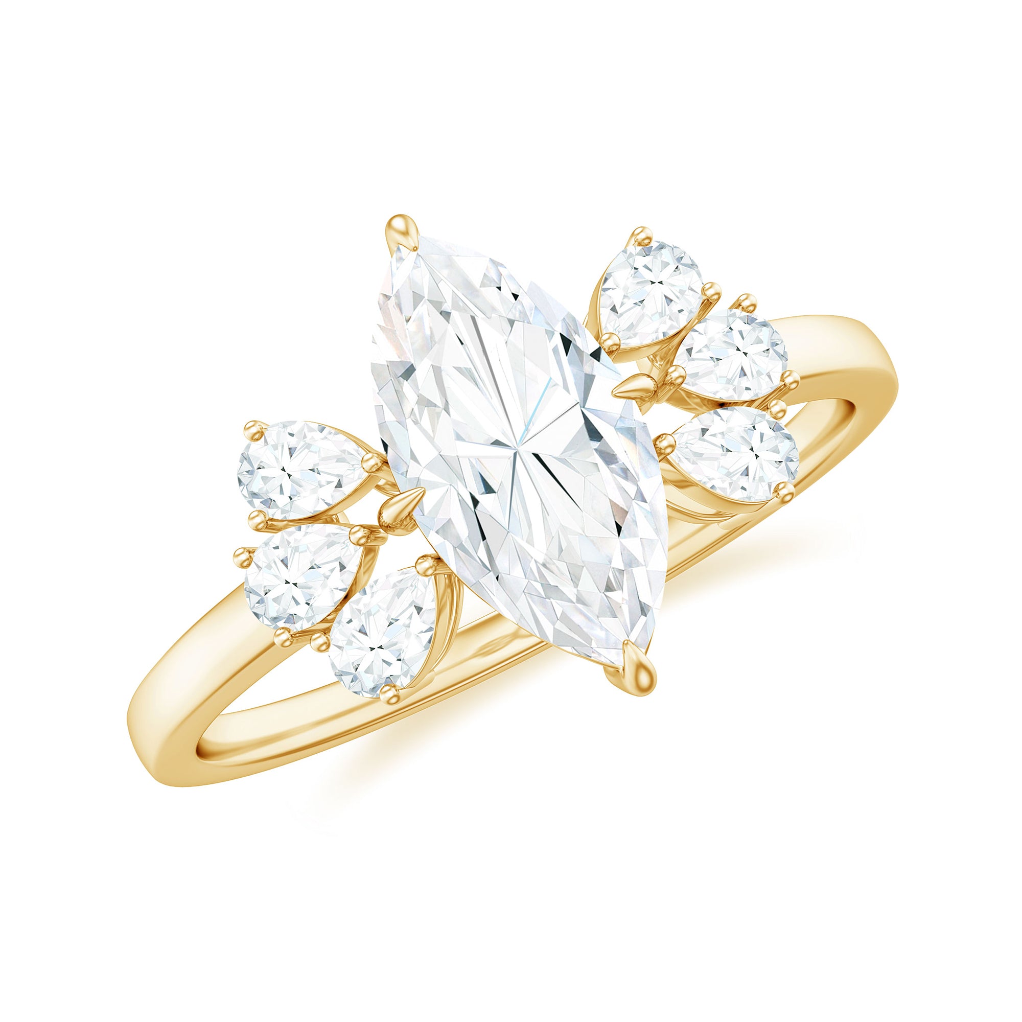 Marquise Cut Moissanite Solitaire Engagement Ring with Trio Moissanite - ( D-VS1 ) - Color and Clarity - Rosec Jewels