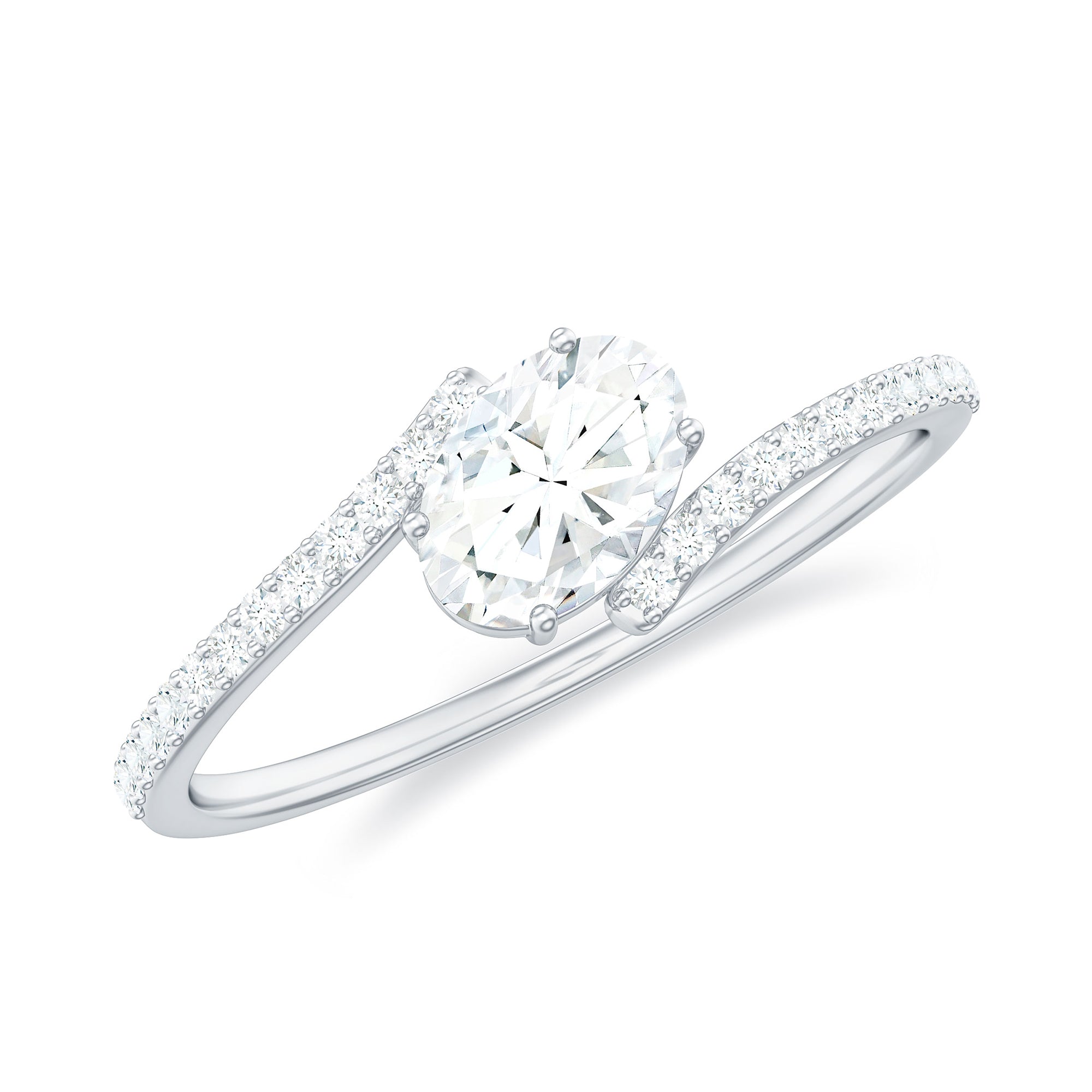 Oval Cut Solitaire Moissanite Bypass Promise Ring Moissanite - ( D-VS1 ) - Color and Clarity - Rosec Jewels
