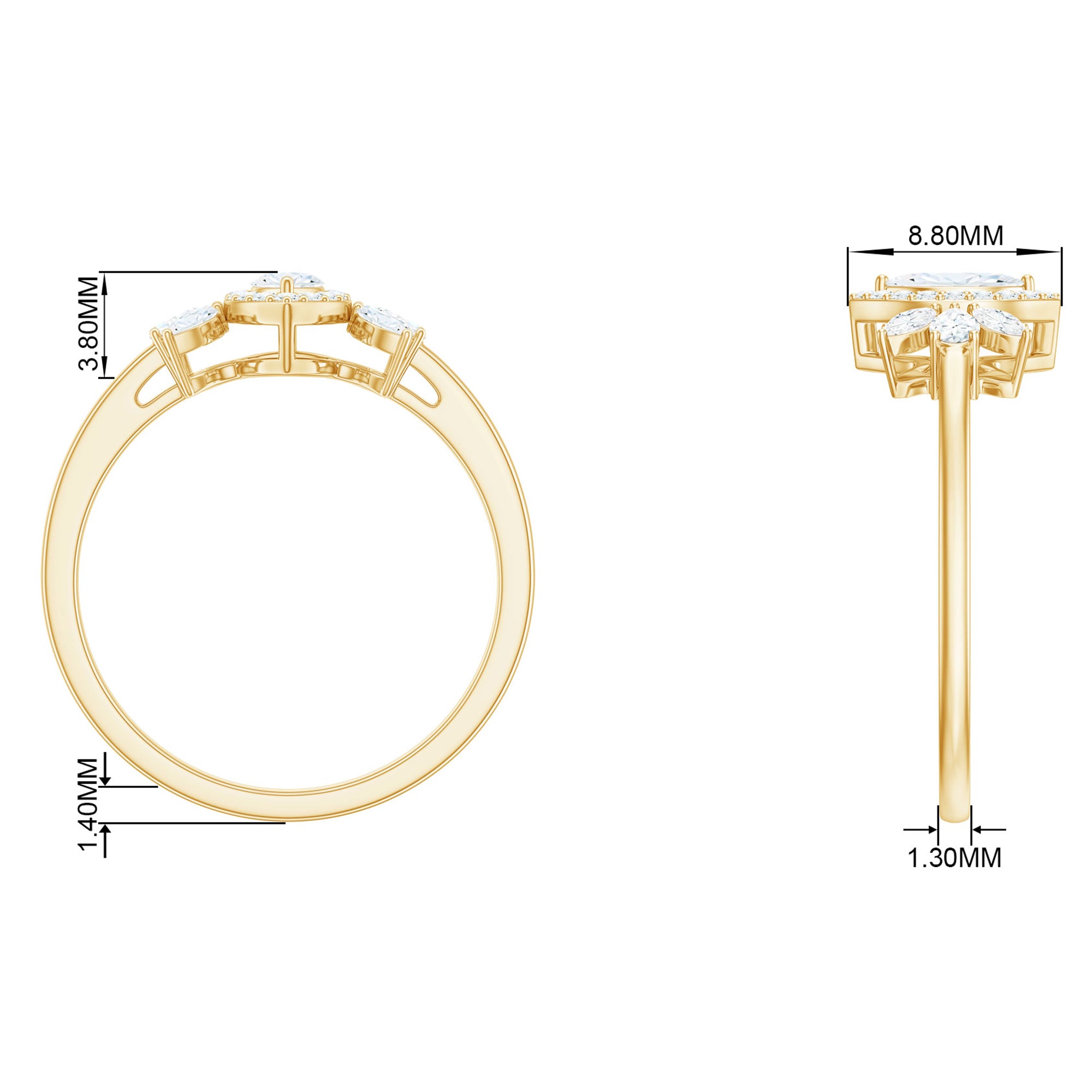 Marquise Cut Moissanite Cluster Halo Engagement Ring Moissanite - ( D-VS1 ) - Color and Clarity - Rosec Jewels