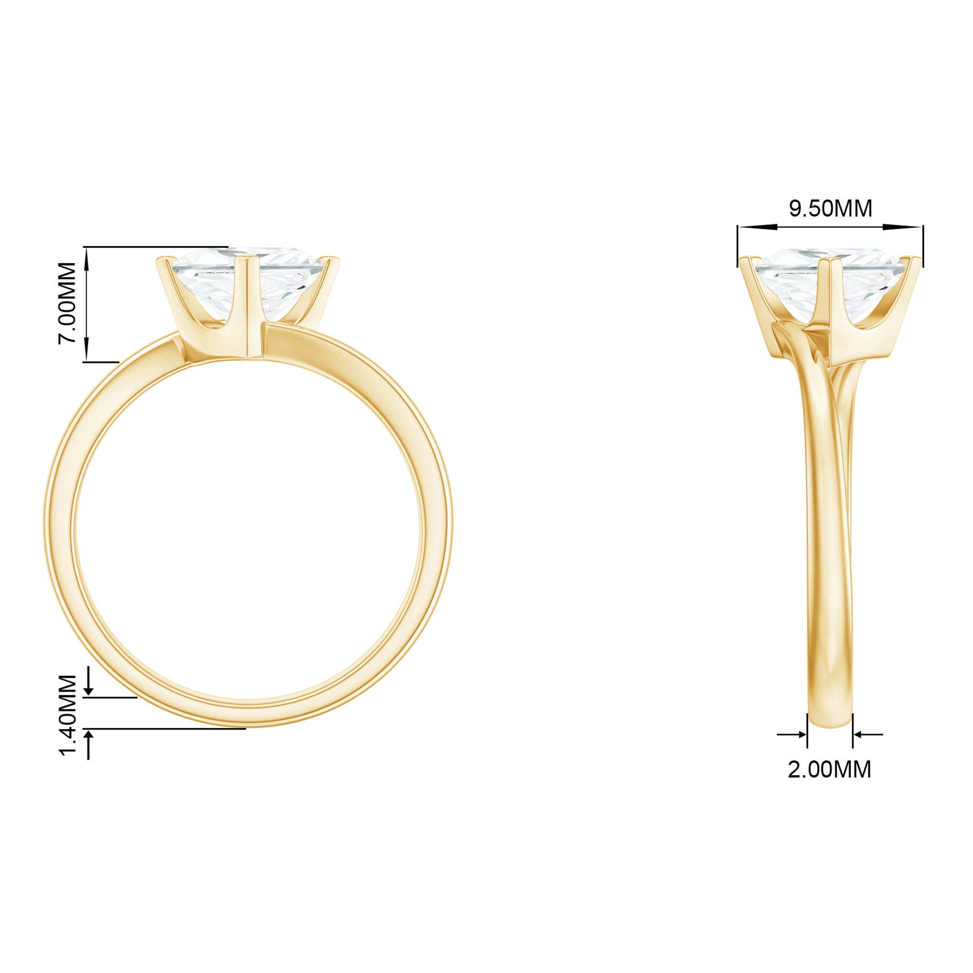Princess Cut Moissanite Solitaire Bypass Promise Ring in Gold Moissanite - ( D-VS1 ) - Color and Clarity - Rosec Jewels