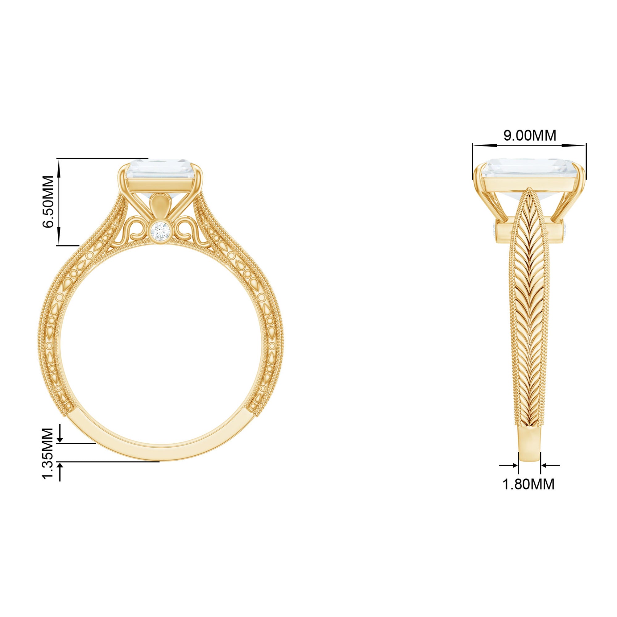 Emerald Cut Moissanite Solitaire Engagement Ring Moissanite - ( D-VS1 ) - Color and Clarity - Rosec Jewels